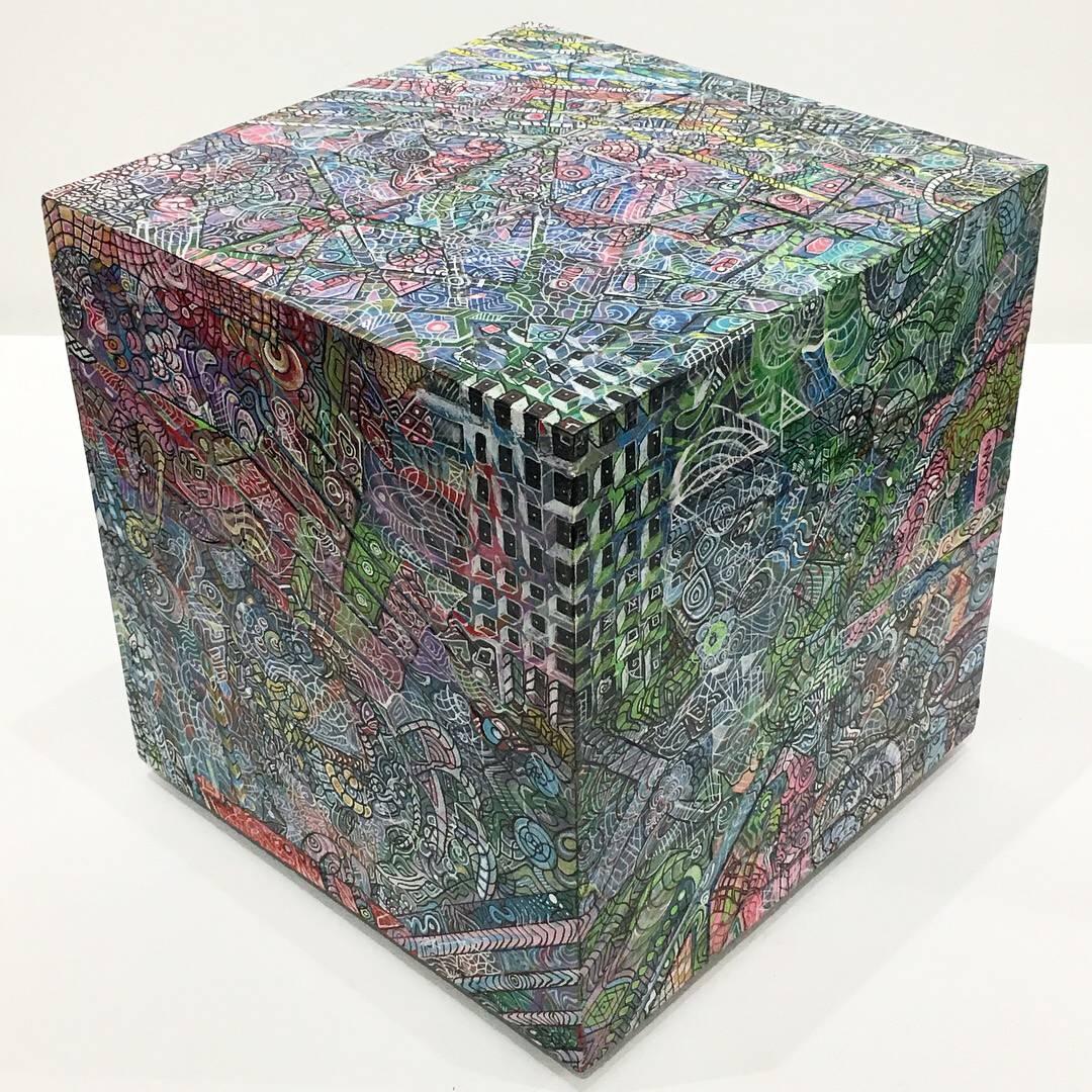 "The Shadow of a Hyperspatial Object", Six Sided Painting on Wooden Cube - Mixed Media Art by Ethan Meyer