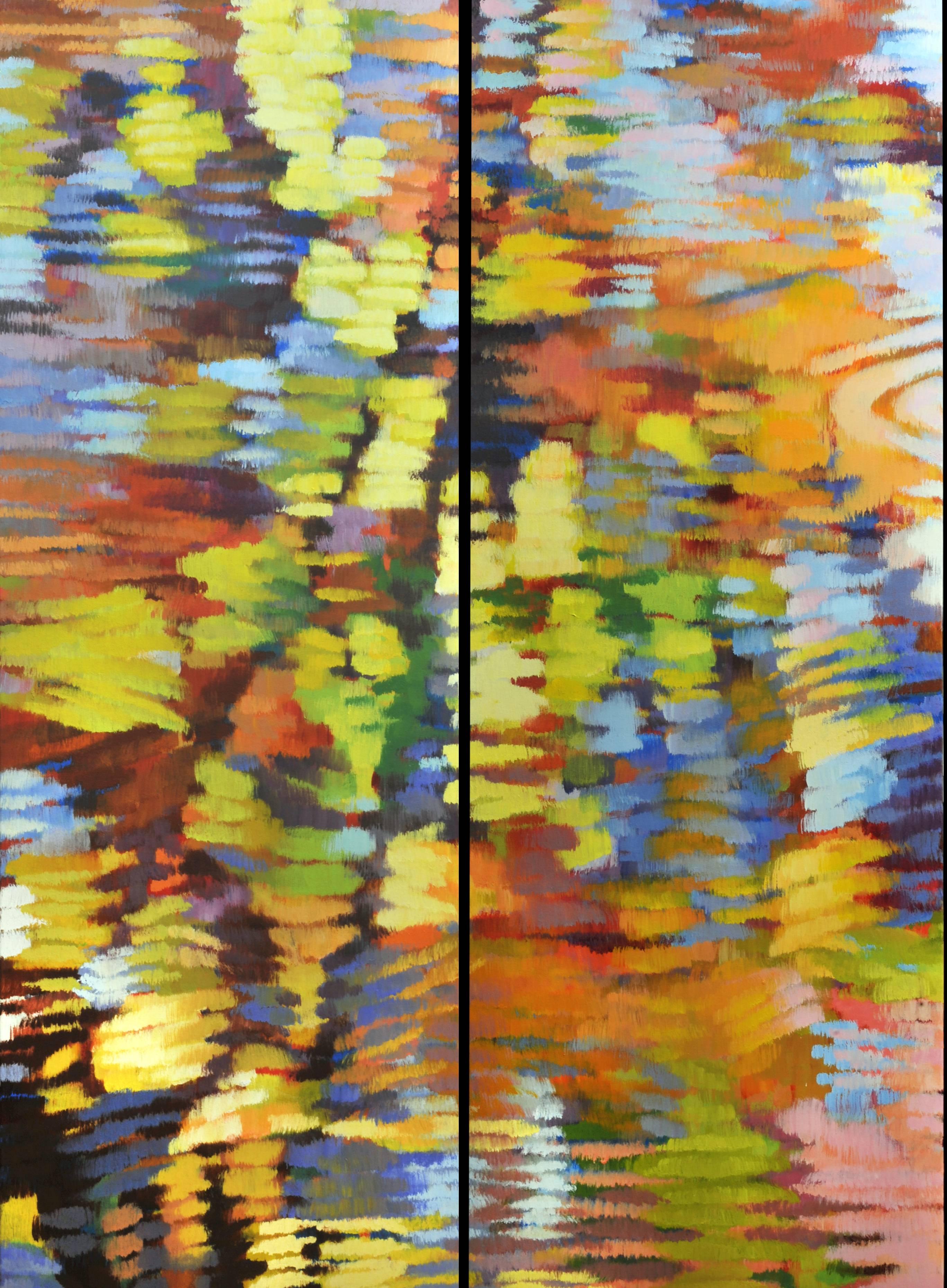 Jill Hackney Landscape Painting - "Echo 1", Pair of Impressionist Style Oil Painting on Canvas, Waterscape Diptych