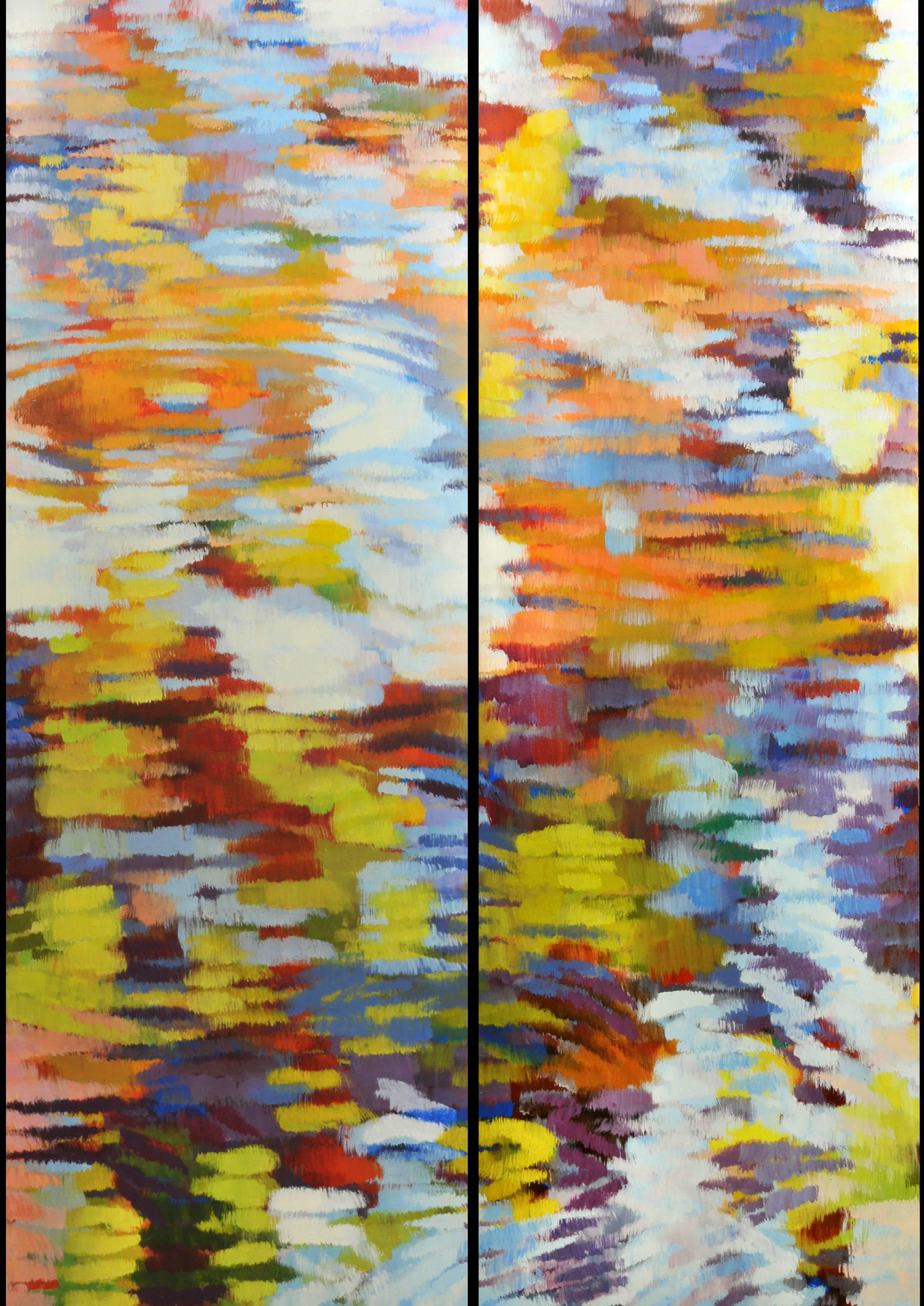 Jill Hackney Abstract Painting - "Echo 2", Large Canvas Pair, Impressionist Oil Painting