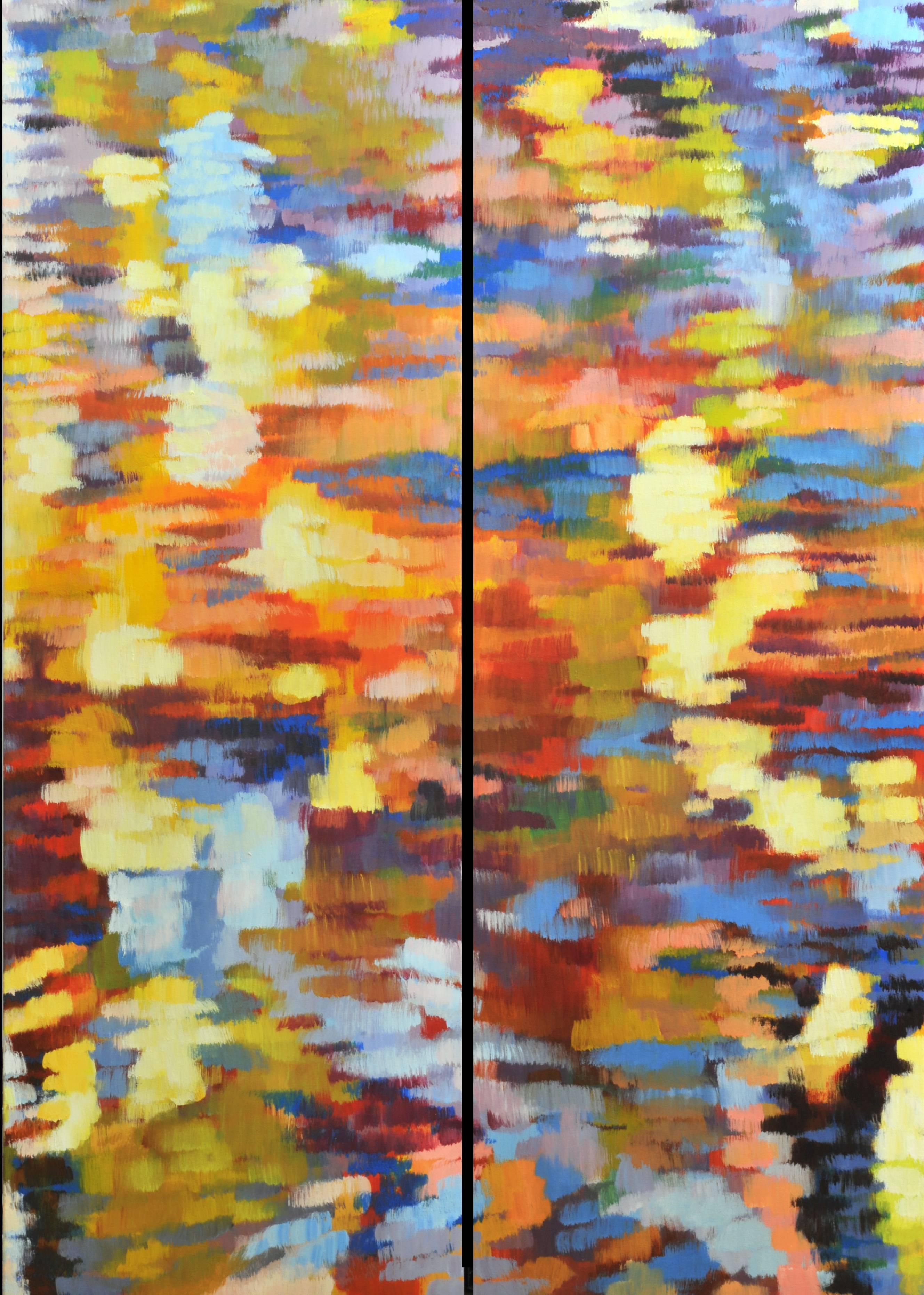 Jill Hackney Landscape Painting - "Echo 3", Large Canvas Pair, Impressionist Oil Painting