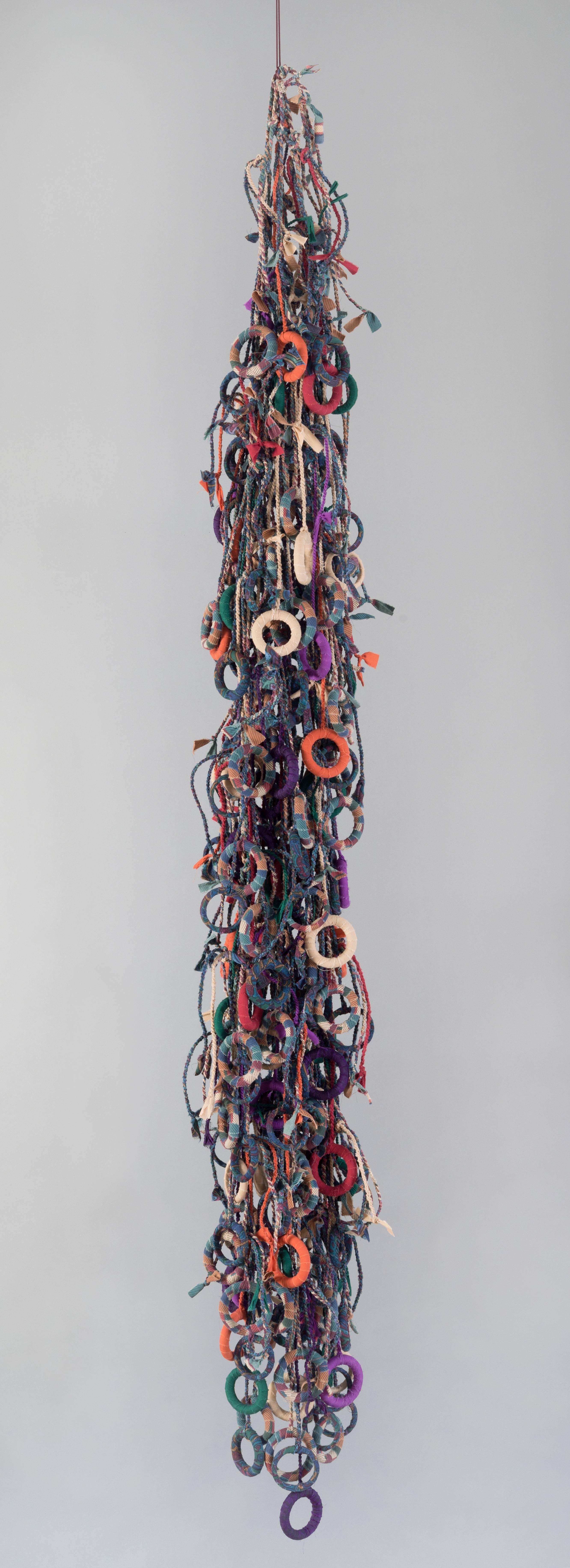 Contemporary Mixed Media Wall Sculpture with Wood, Plastic, Fiber, and Chord