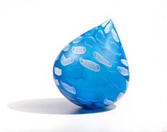 Lazuli Droplet, Blown and Polished Glass Sculpture 