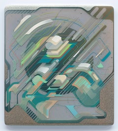 Contemporary Geometric Abstract Layered Resin and Acrylic Painting on Wood 
