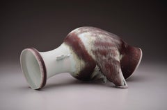 "Vase with Lotus Pattern and Dragon Handles", Porcelain, Copper Pigment, Glaze