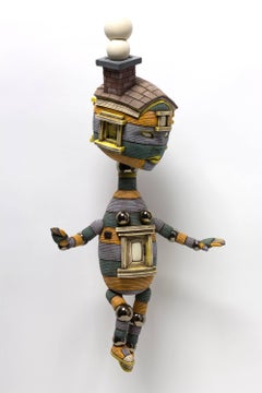"Don't Go", Hand Constructed Porcelain Figure with Glaze, Wall Mounted Sculpture