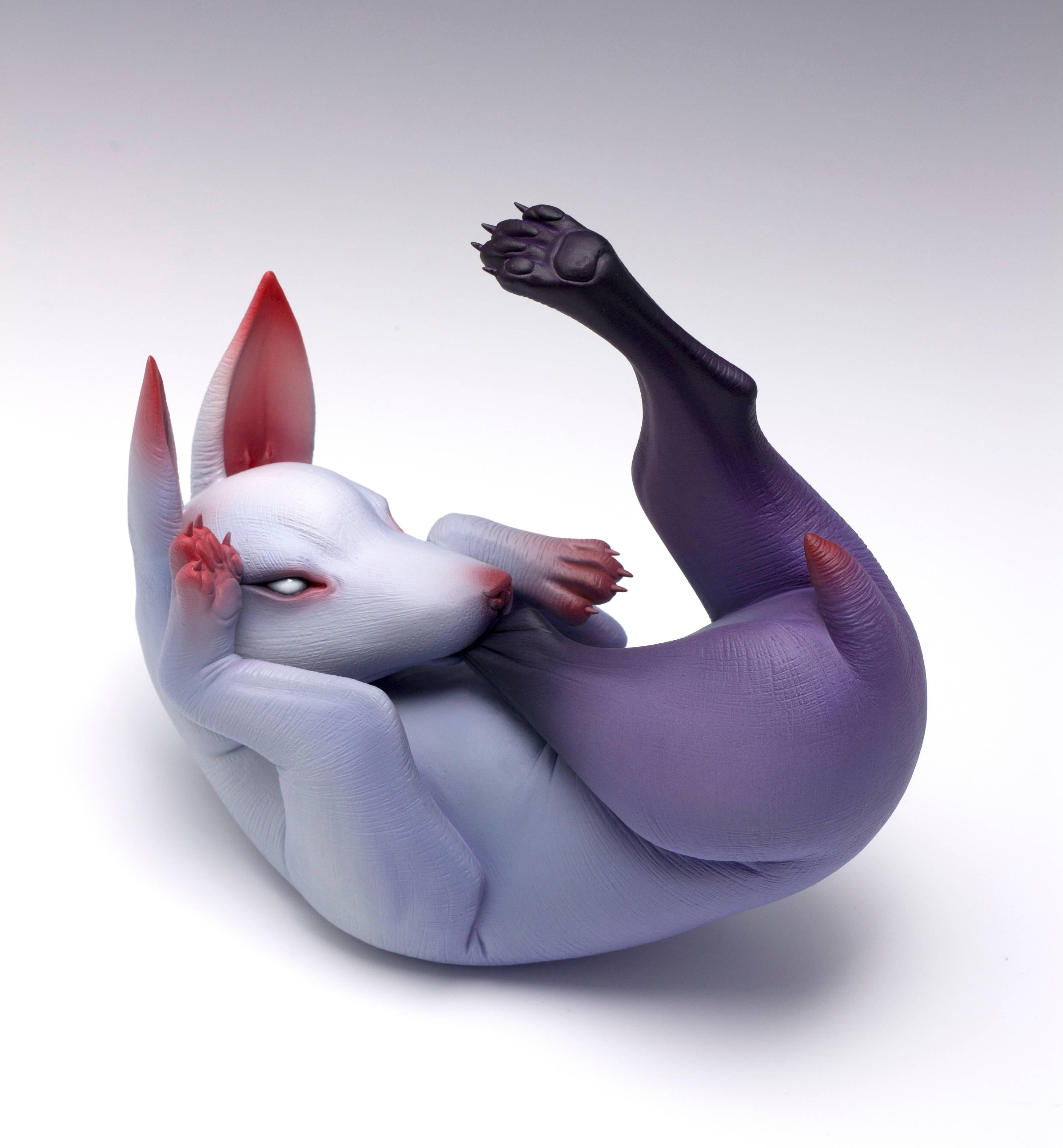 Erika Sanada Figurative Sculpture - "Emotional Eating", Hand Sculpted Porcelain Sculpture with Acrylic Paint 