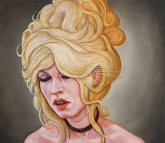 "BB Dreaming", Peinture à l'huile contemporaine d'un portrait sur lin, encadrée