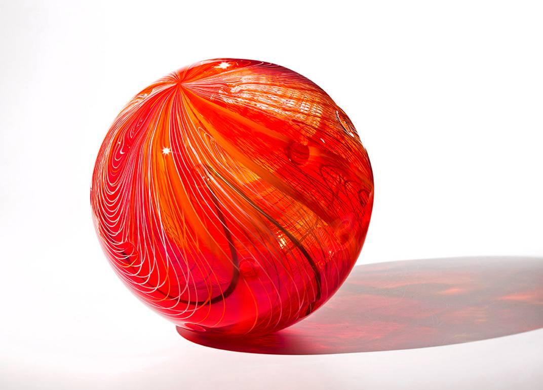 Contemporary Blown Translucent Glass Sculpture with Pattern and Cane Work 2