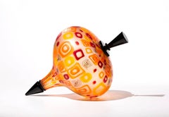 "Rio Top", Blown and Carved Glass Sculpture with Colorful Pattern and Texture