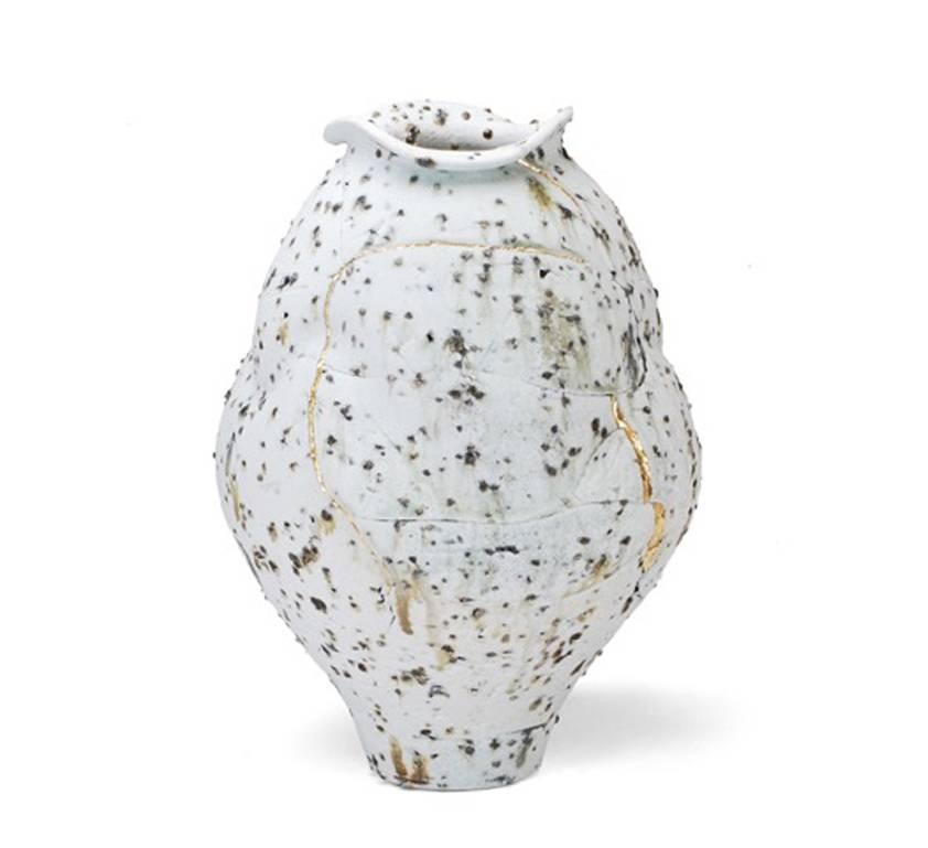Moon Jar with Gold, Porcelain with Iron Inclusions and Gold Leaf - Art by Perry Haas