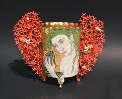 Contemporary Porcelain Sculpture with Painted Illustration
