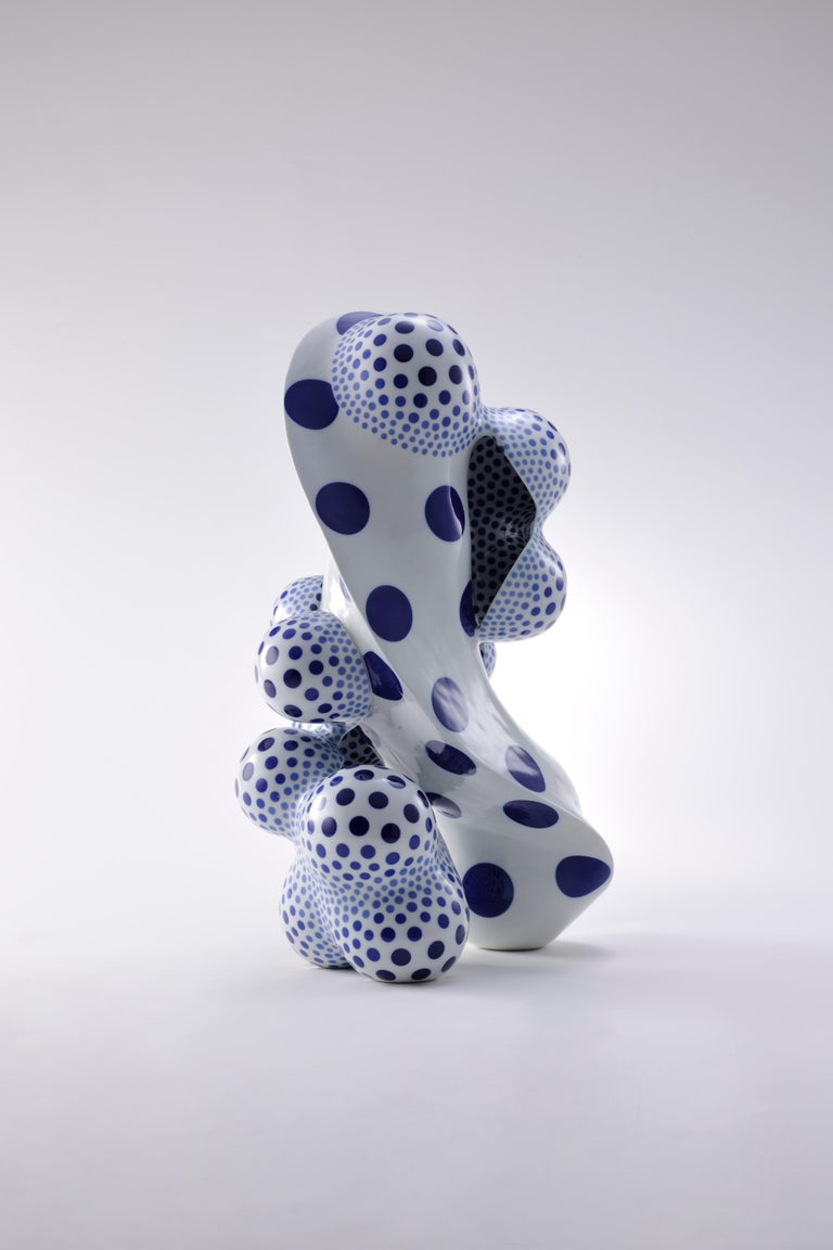Harumi Nakashima Abstract Sculpture - A Disclosing Form 1607, Avant Garde Abstract Porcelain Sculpture with Polka Dots