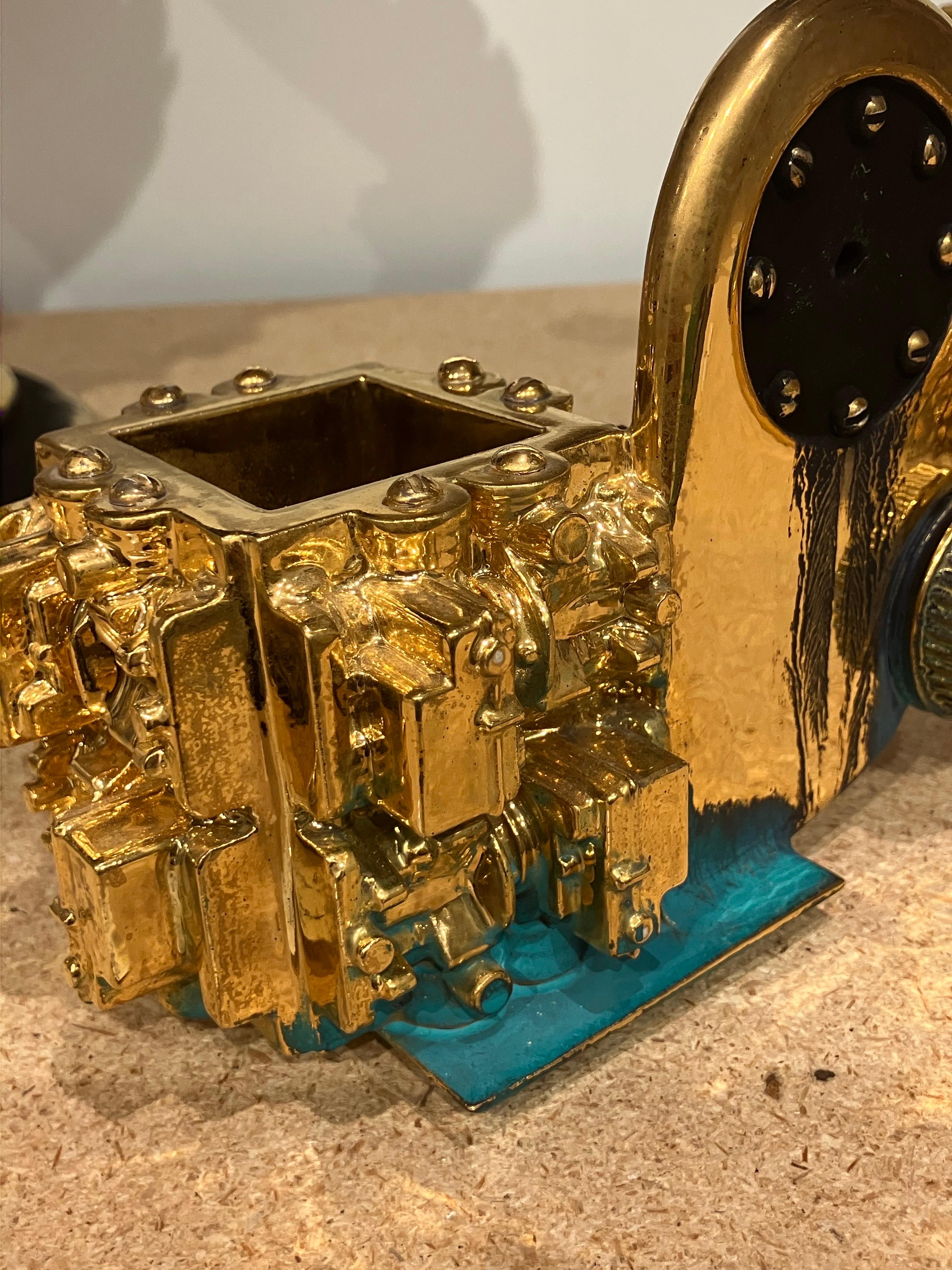 Euclidean Crucible with Clockworks, Steven Montgomery, Ceramic, Gold Luster For Sale 5