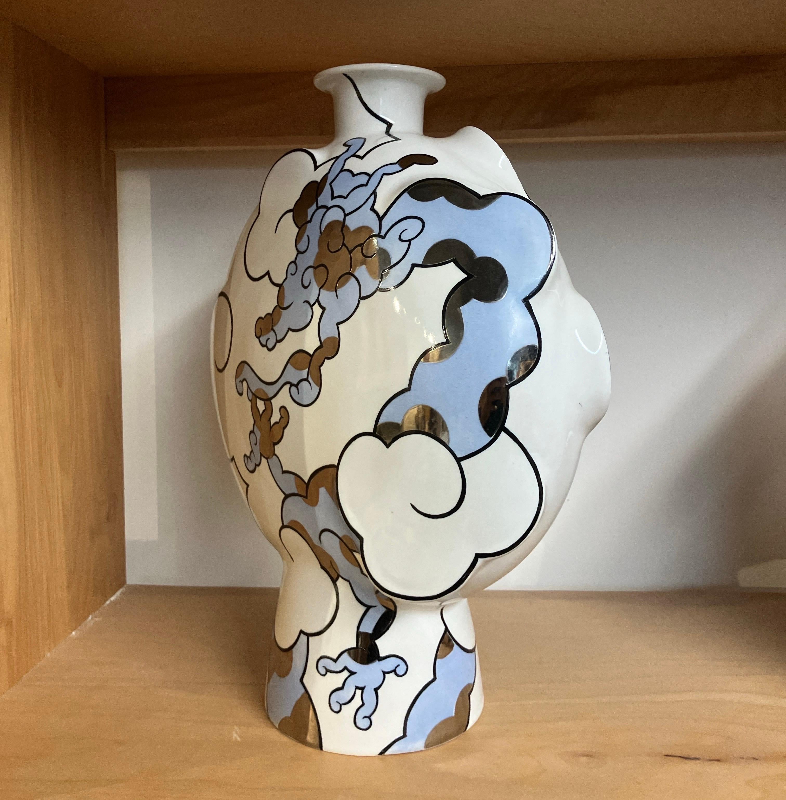 Porcelain Vase Form, China Paint, Mythos Cloud Flask, Sam Chung, 2025 For Sale 2