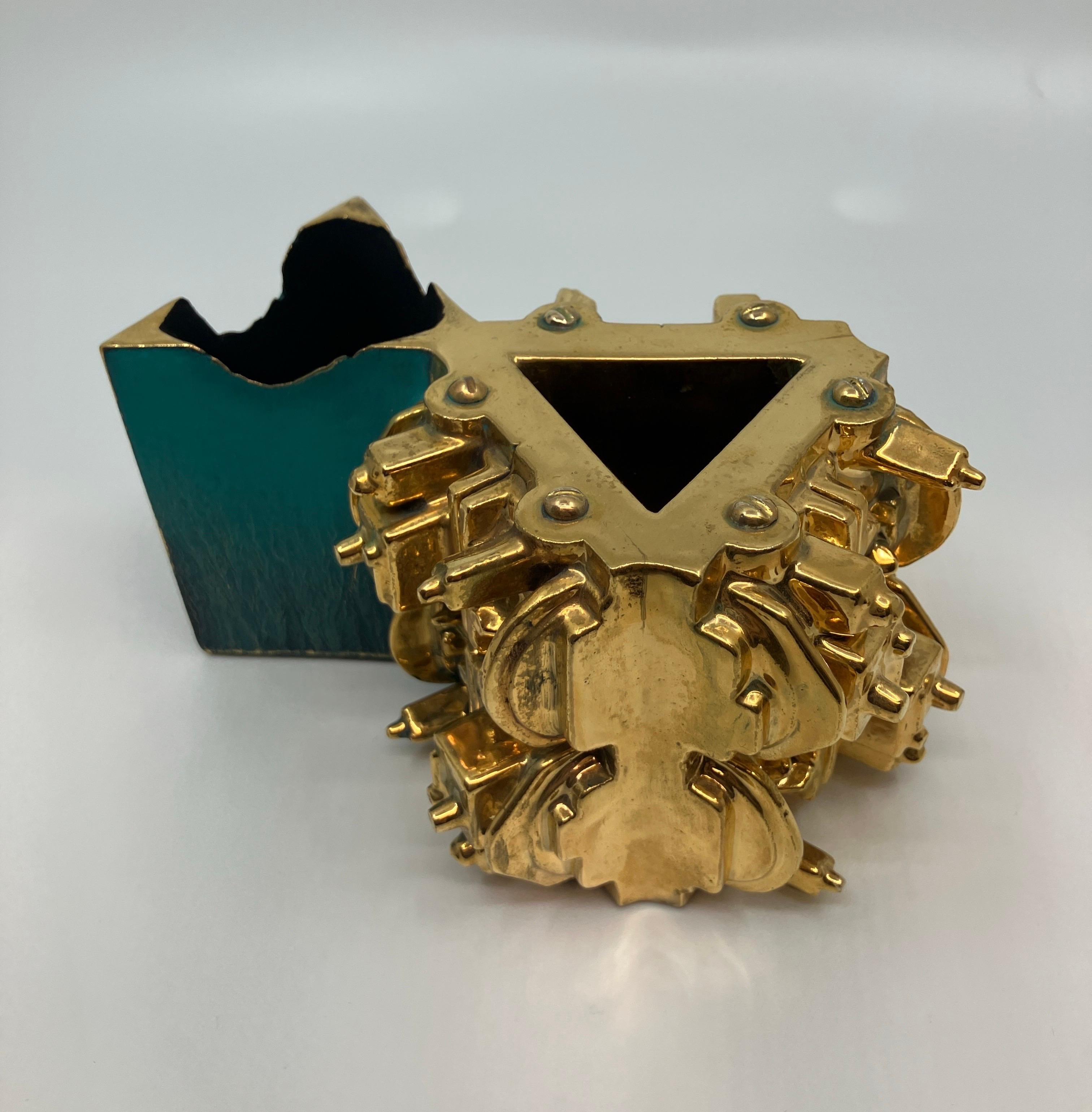 Gold Luster Glazed Ceramic Sculpture, Small, Industrial, Earthenware, Paint For Sale 6