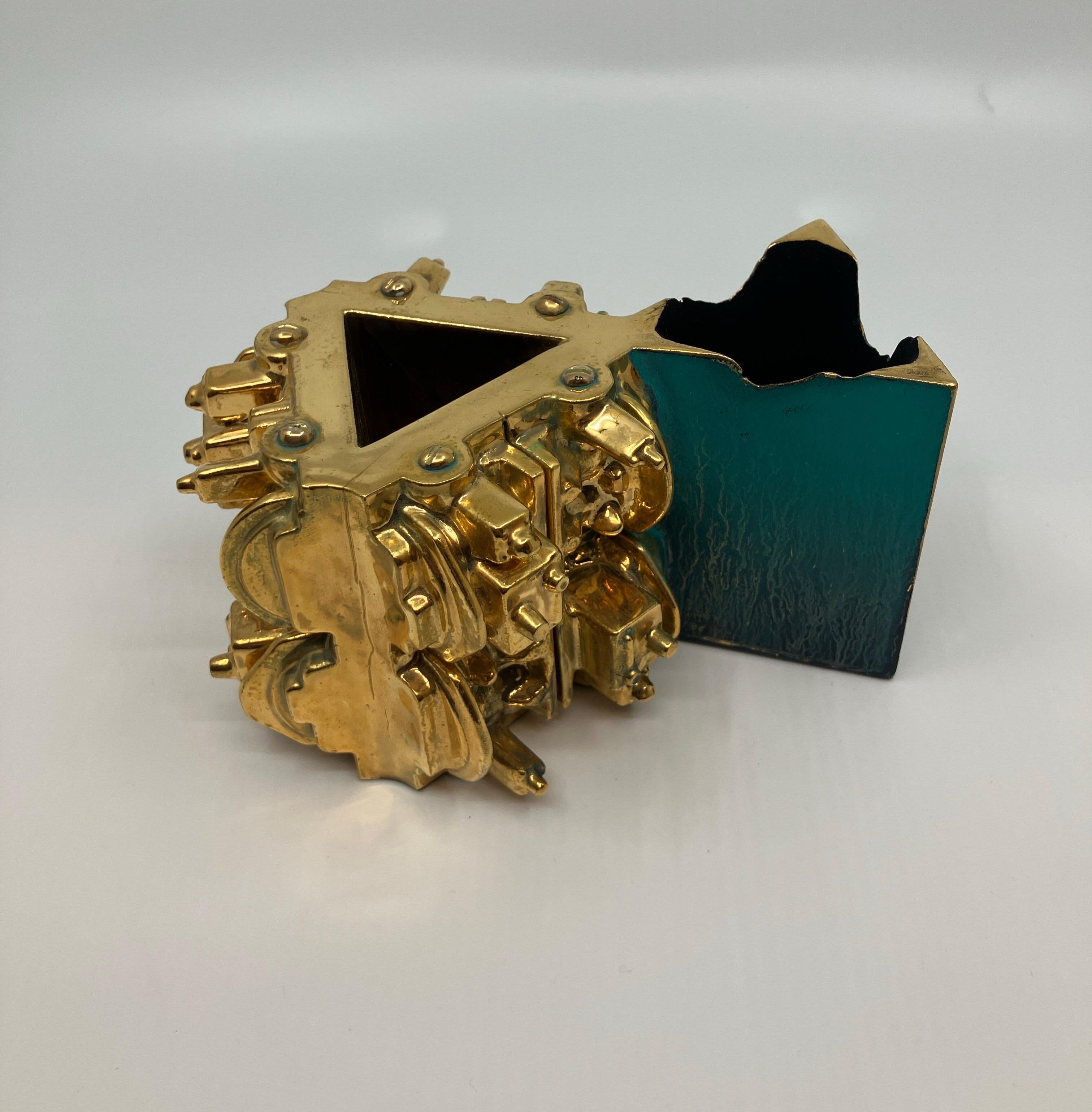 Gold Luster Glazed Ceramic Sculpture, Small, Industrial, Earthenware, Paint For Sale 8