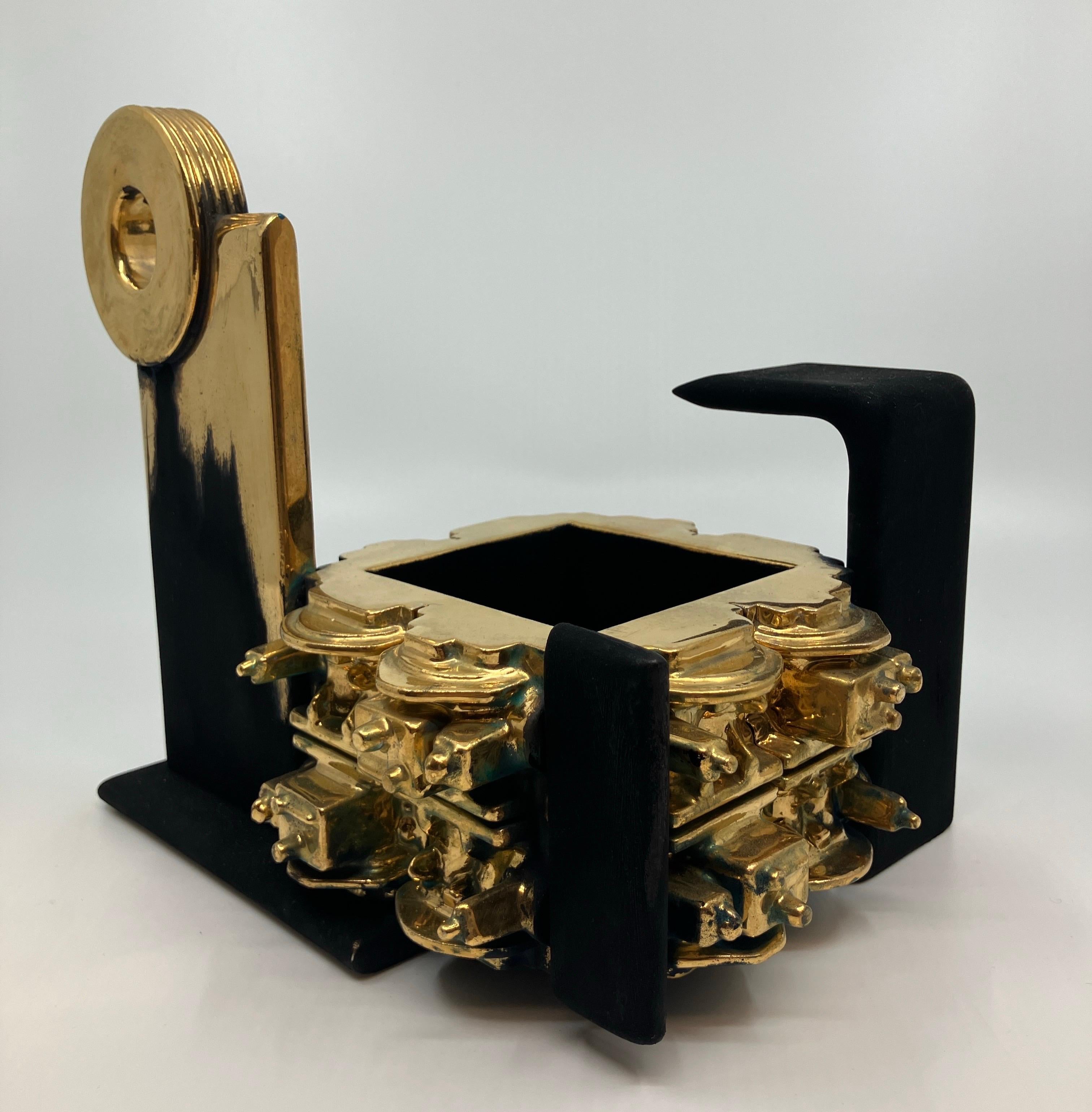 Contemporary, Ceramic, Sculpture, Gold Luster, Glaze, Crucible with Flywheel For Sale 6