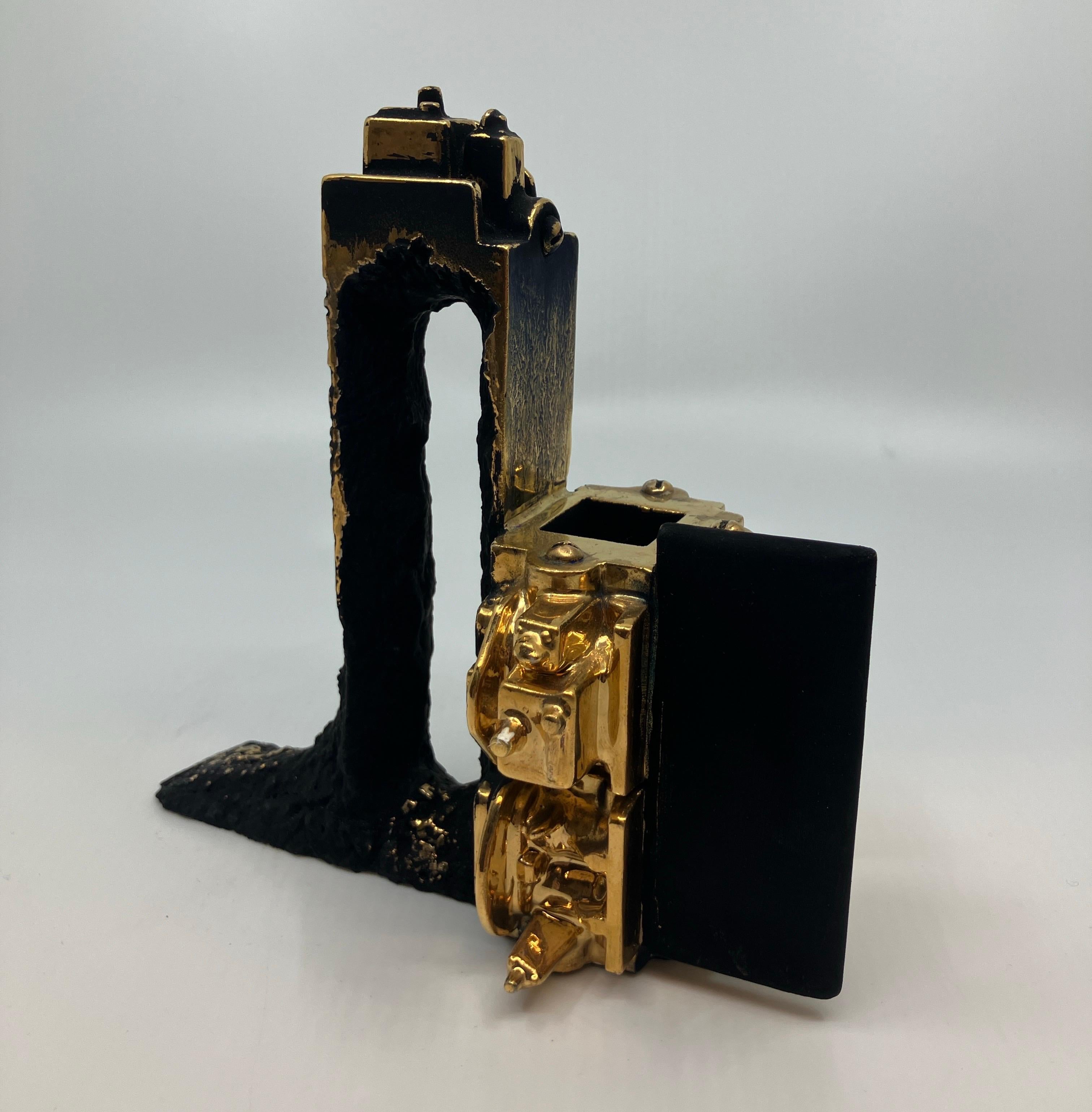 Contemporary, Ceramic, Sculpture, Gold Luster, Glaze, Crucible with Portal - Gray Abstract Sculpture by Steven Montgomery