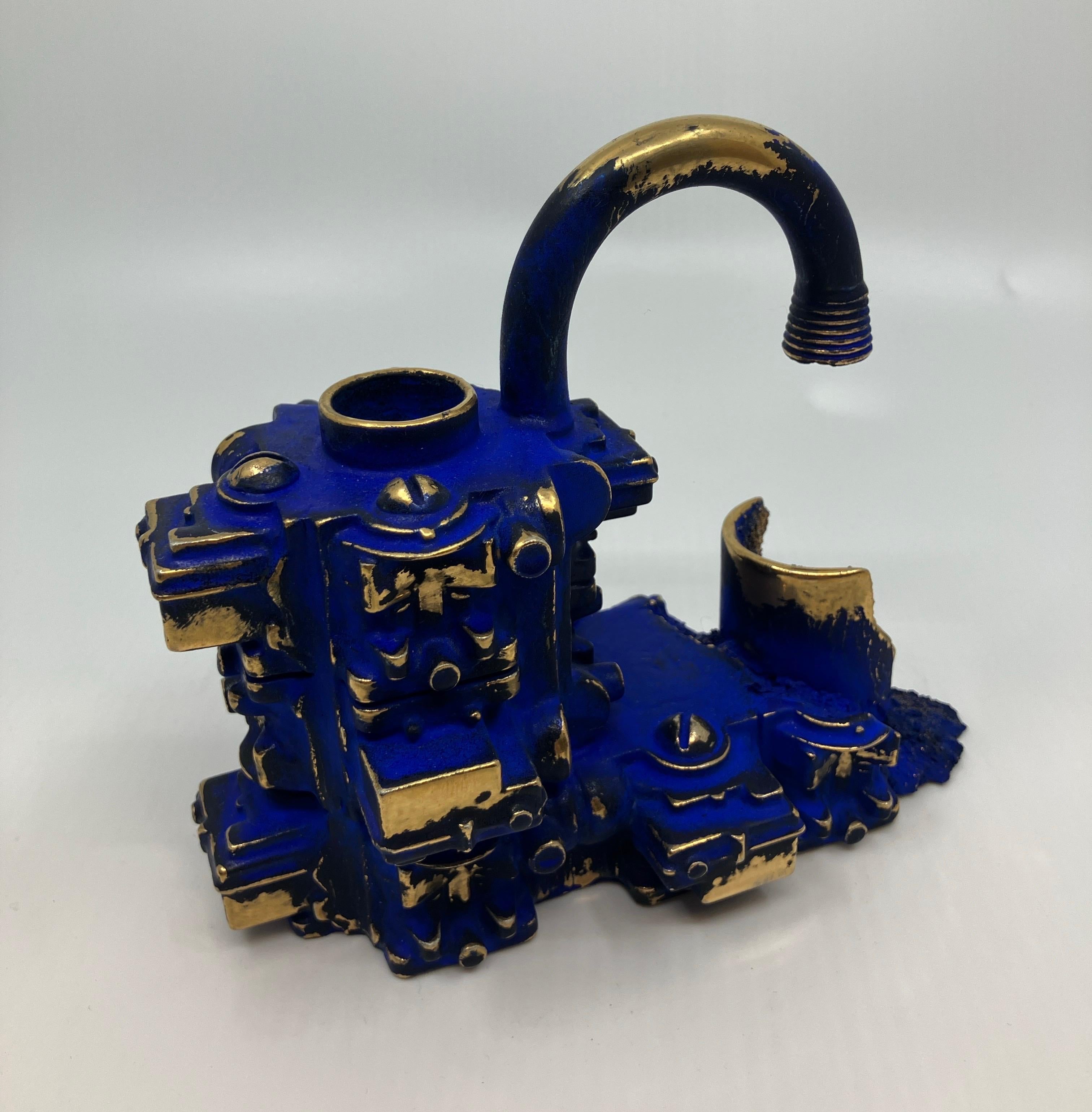 Contemporary, Ceramic, Sculpture, Gold Luster, Euclidean Crucible with Spigot - Gray Abstract Sculpture by Steven Montgomery