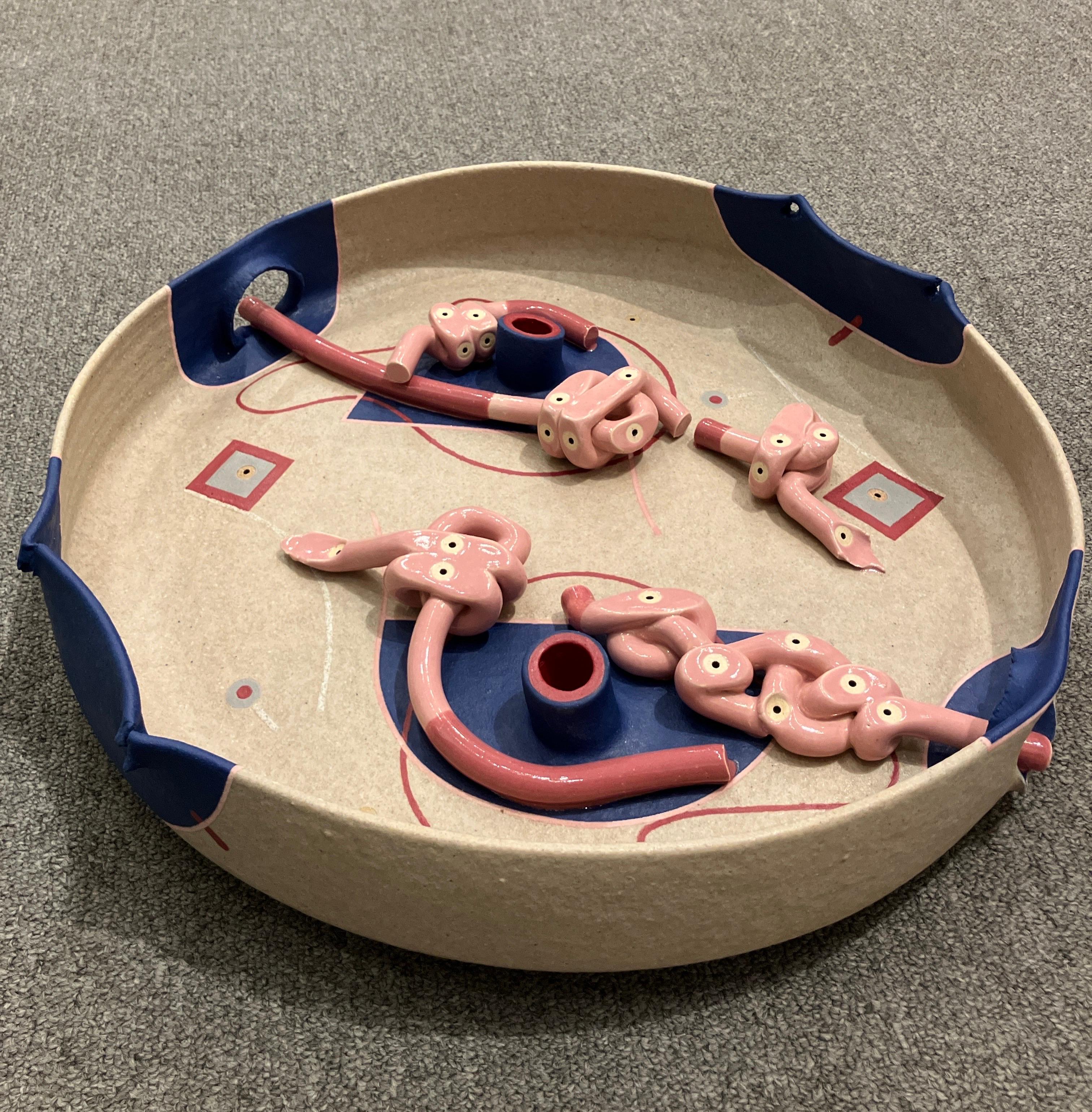 Contemporary, Abstract Ceramic Sculpture, Glazed Stoneware Platter, Jose Sierra For Sale 1