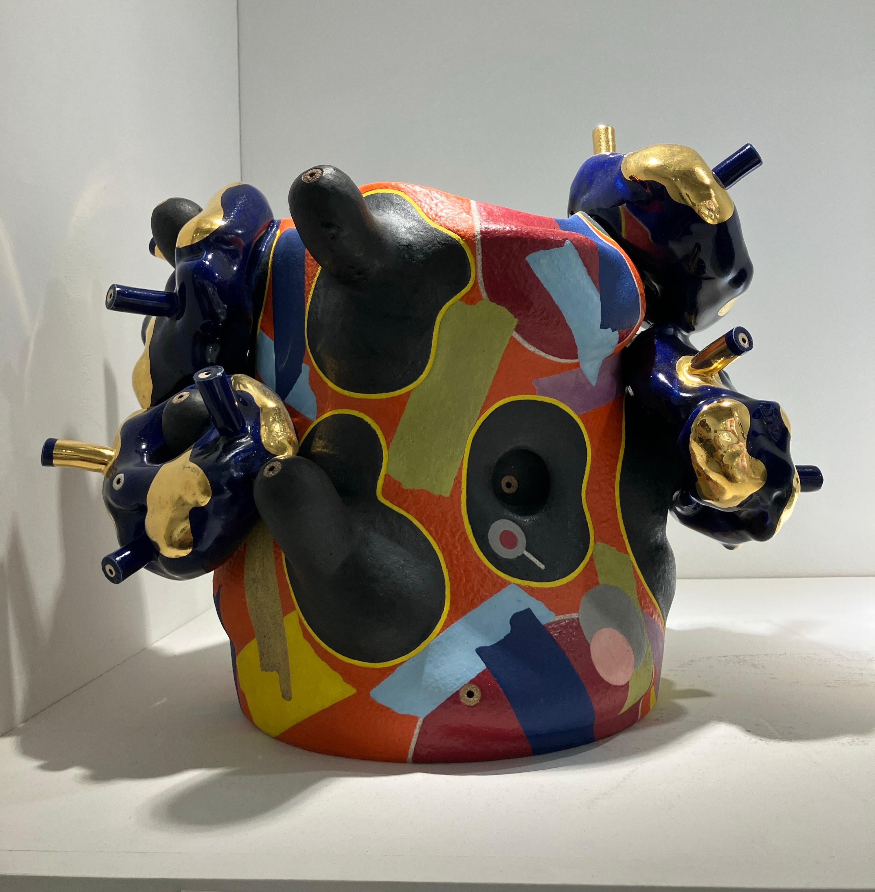 Contemporary Design, Abstract Ceramic Sculpture, Glazed Stoneware, Luster - Black Abstract Sculpture by José Sierra