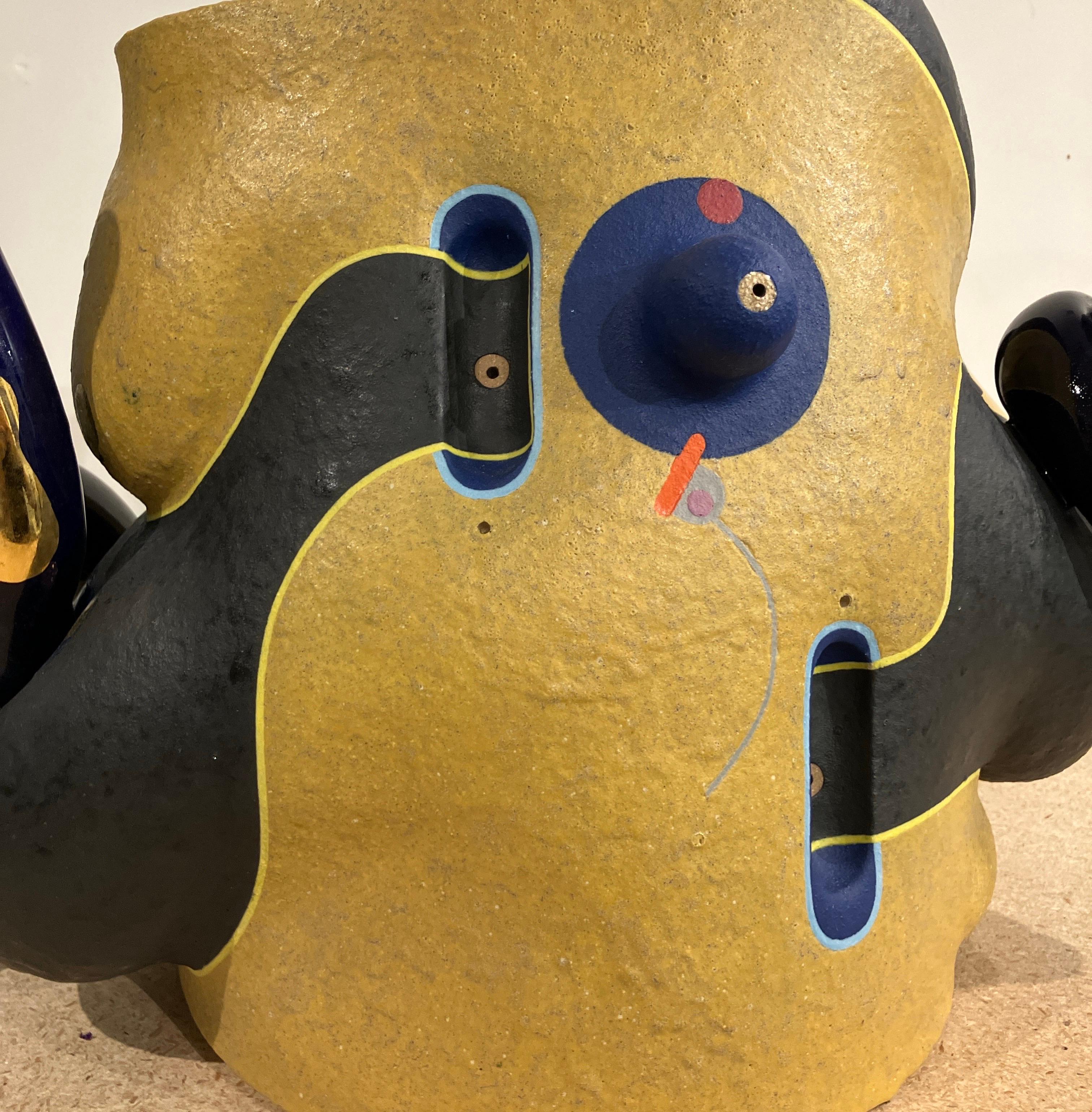 Contemporary Abstract Ceramic Sculpture, Vessel, Glazed Stoneware, Gold Luster For Sale 2