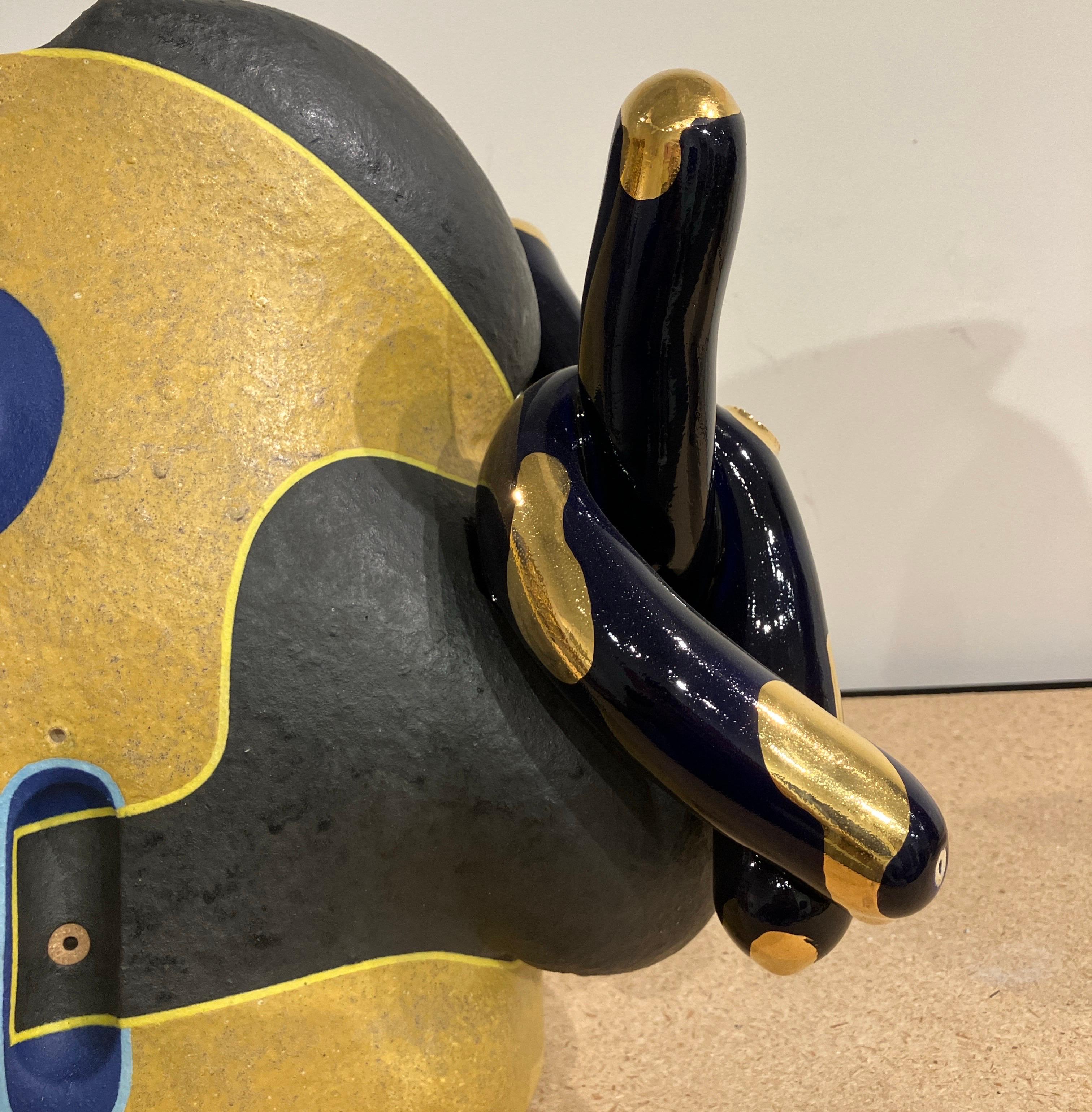Contemporary Abstract Ceramic Sculpture, Vessel, Glazed Stoneware, Gold Luster For Sale 3