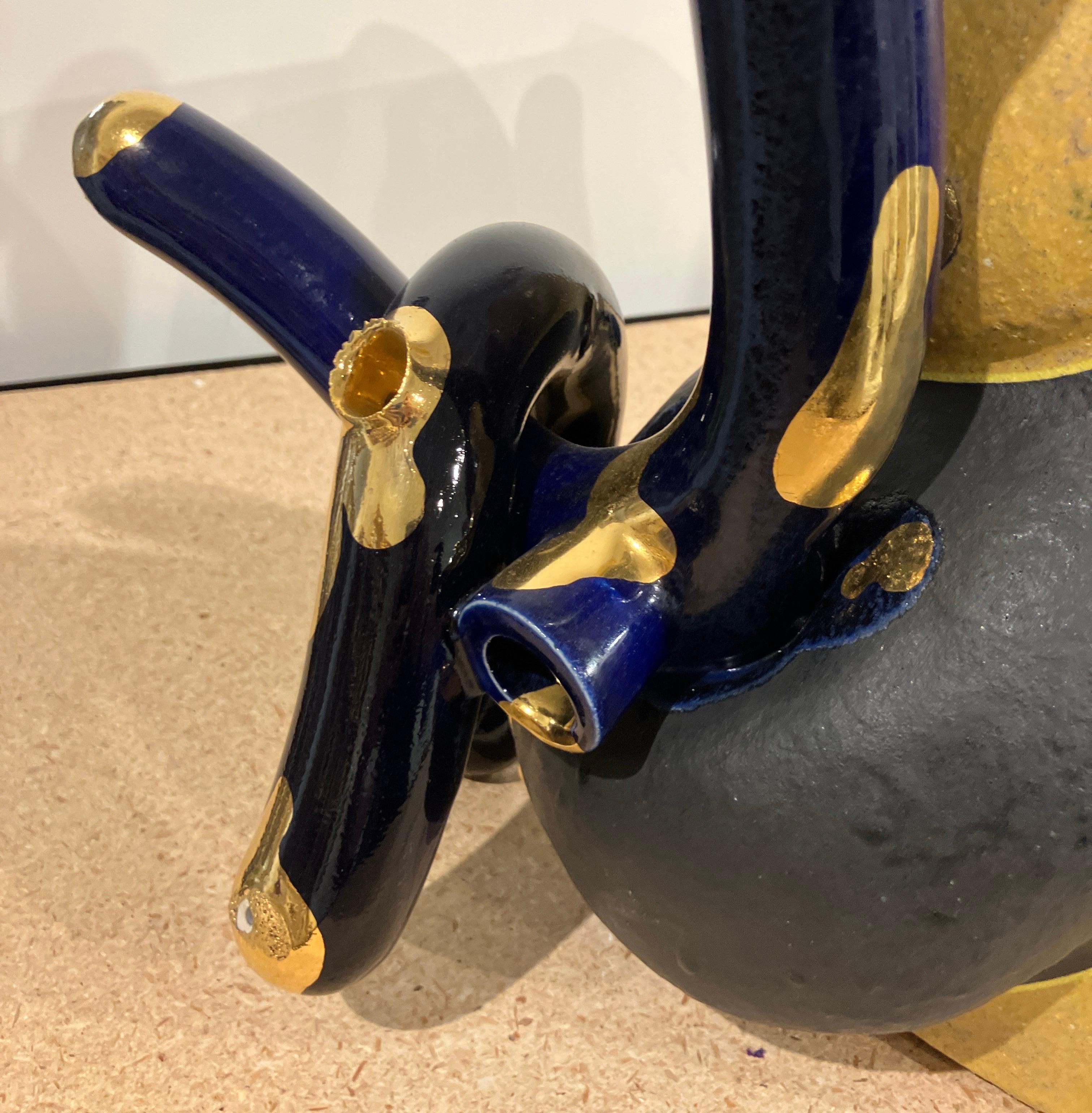 Contemporary Abstract Ceramic Sculpture, Vessel, Glazed Stoneware, Gold Luster For Sale 5