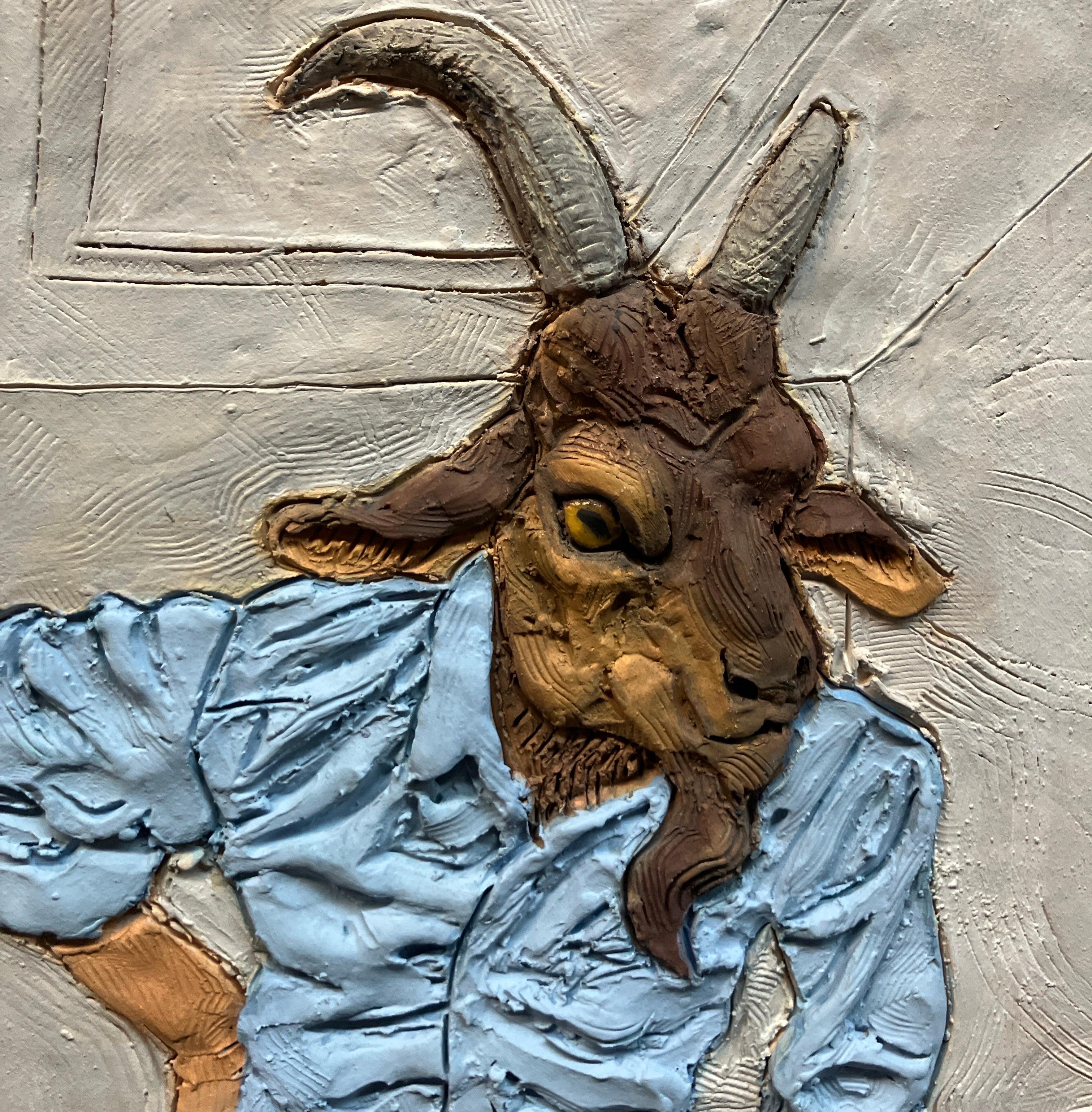 Wall Hanging Ceramic Tile, 2D Sculpture, Hangs by French Cleat, The Magician For Sale 1