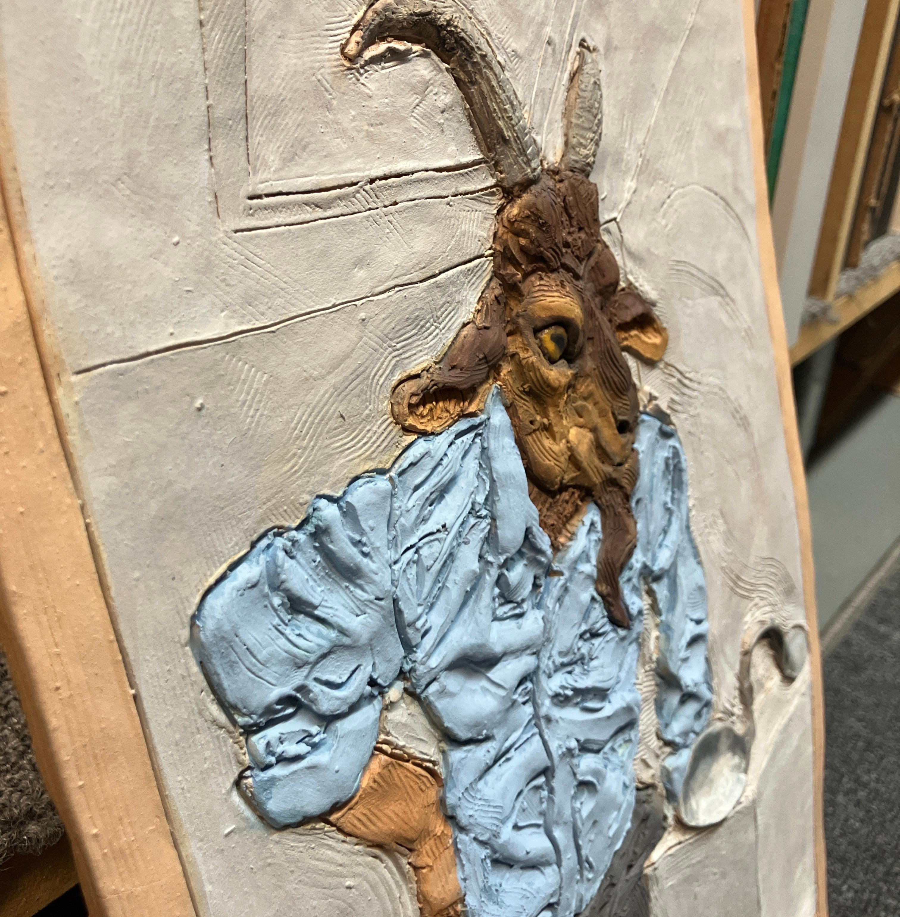 Wall Hanging Ceramic Tile, 2D Sculpture, Hangs by French Cleat, The Magician For Sale 2