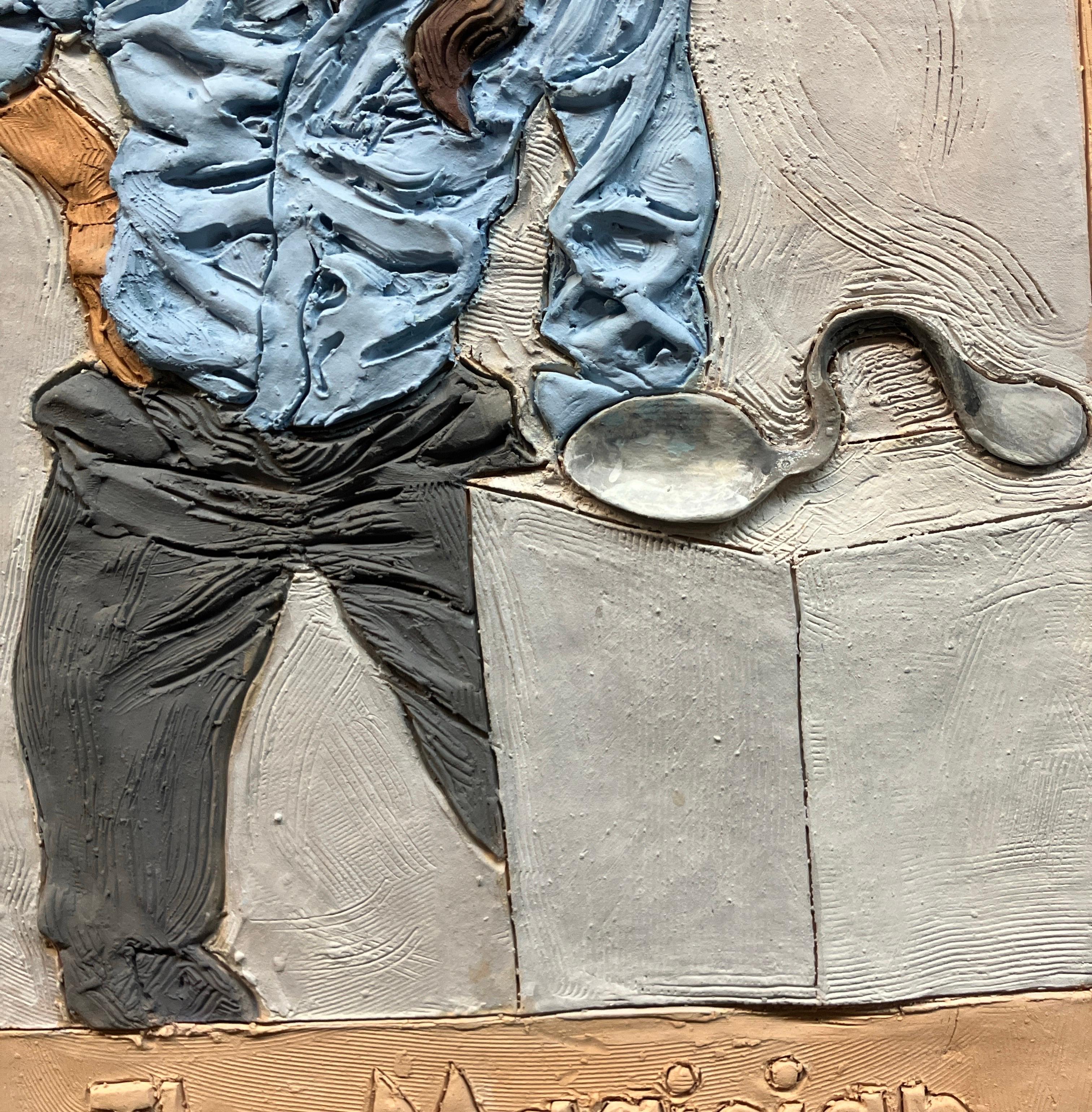 Wall Hanging Ceramic Tile, 2D Sculpture, Hangs by French Cleat, The Magician For Sale 4