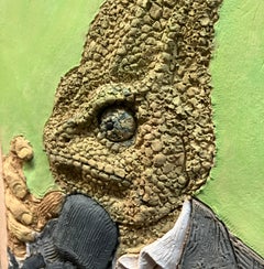 Wall Hanging Sculpture, Ceramic Tile, French Cleat, Painted Stoneware, Gallo