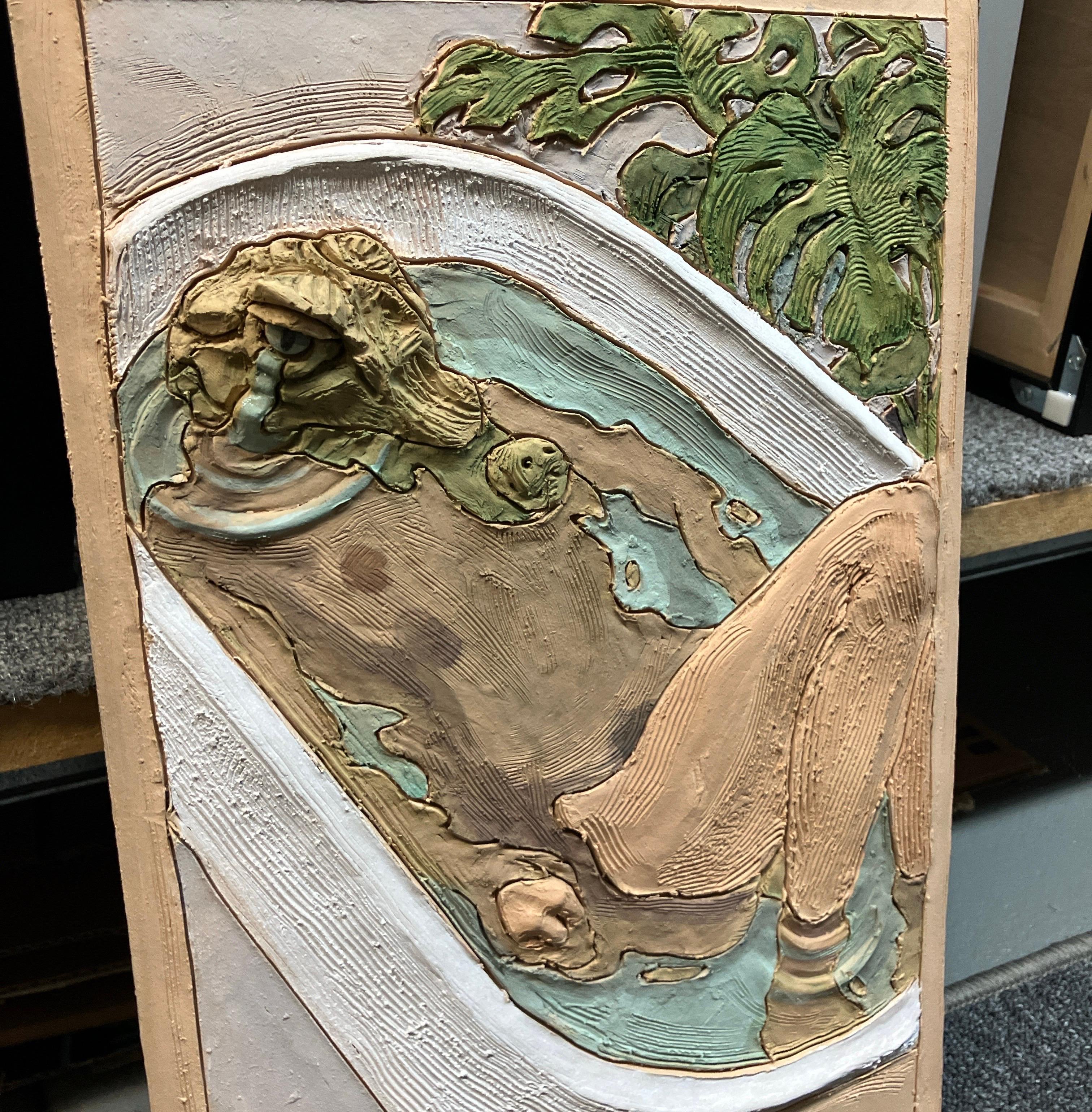 Ceramic Wall Tile, 2D Sculpture, Painted Stoneware, Cleat, Alessandro Gallo For Sale 1