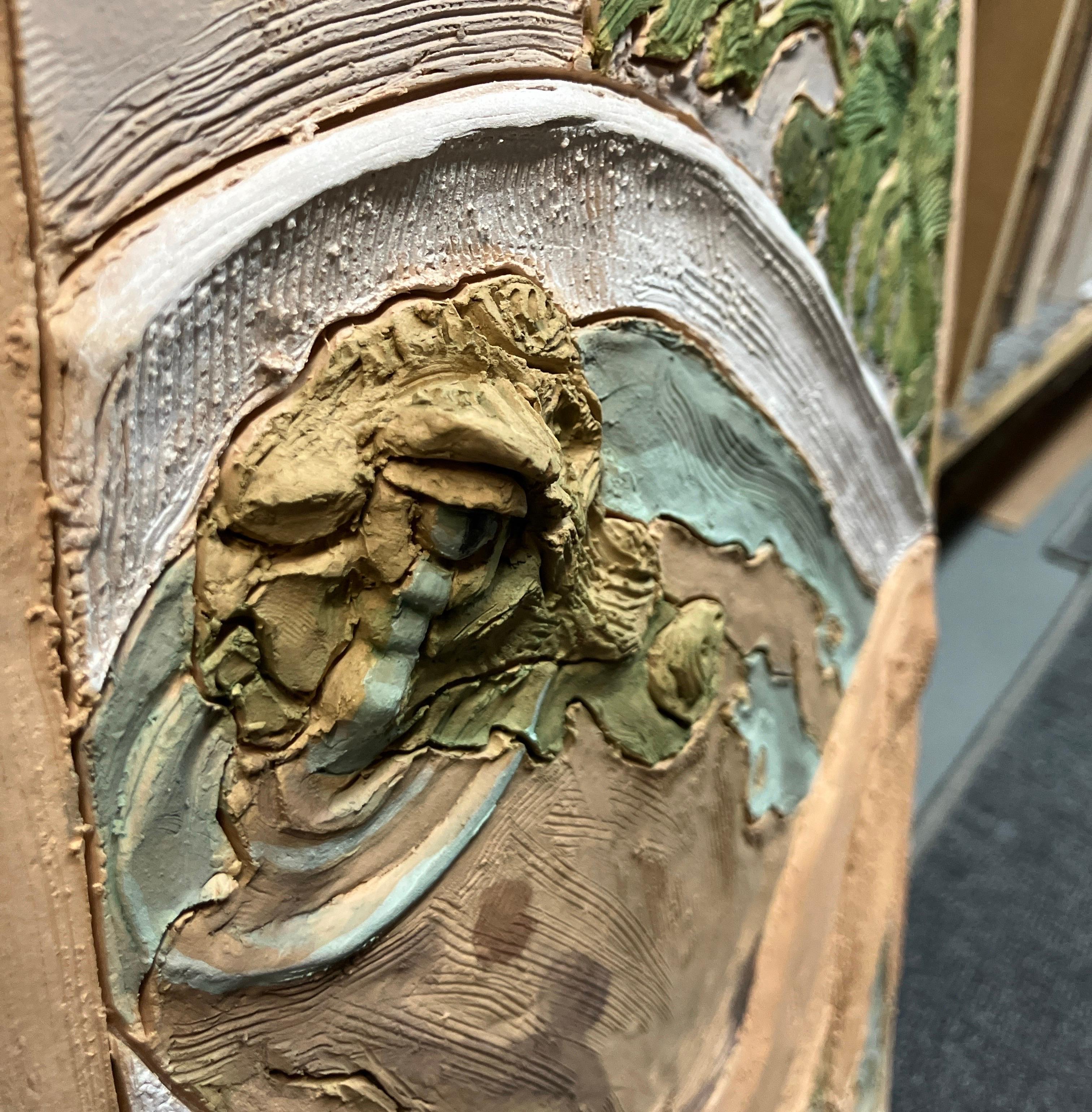 Ceramic Wall Tile, 2D Sculpture, Painted Stoneware, Cleat, Alessandro Gallo For Sale 2