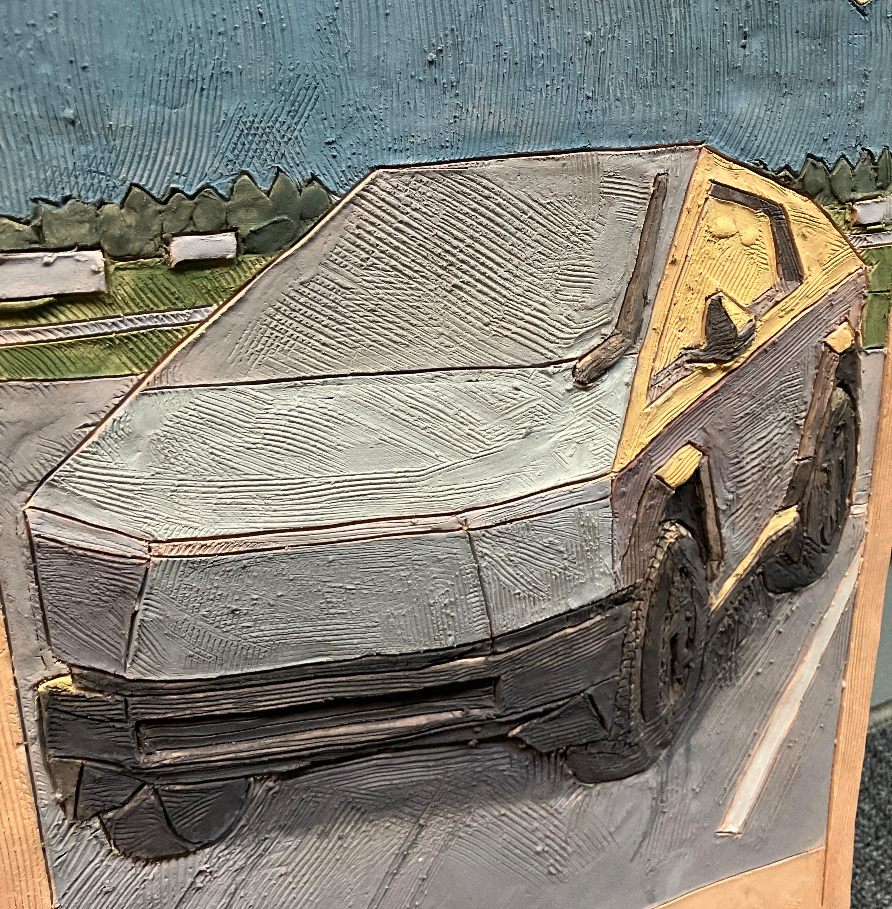 Ceramic, Wall Hanging Tile, French Cleat, Stoneware, 2D Sculpture, The Chariot For Sale 1