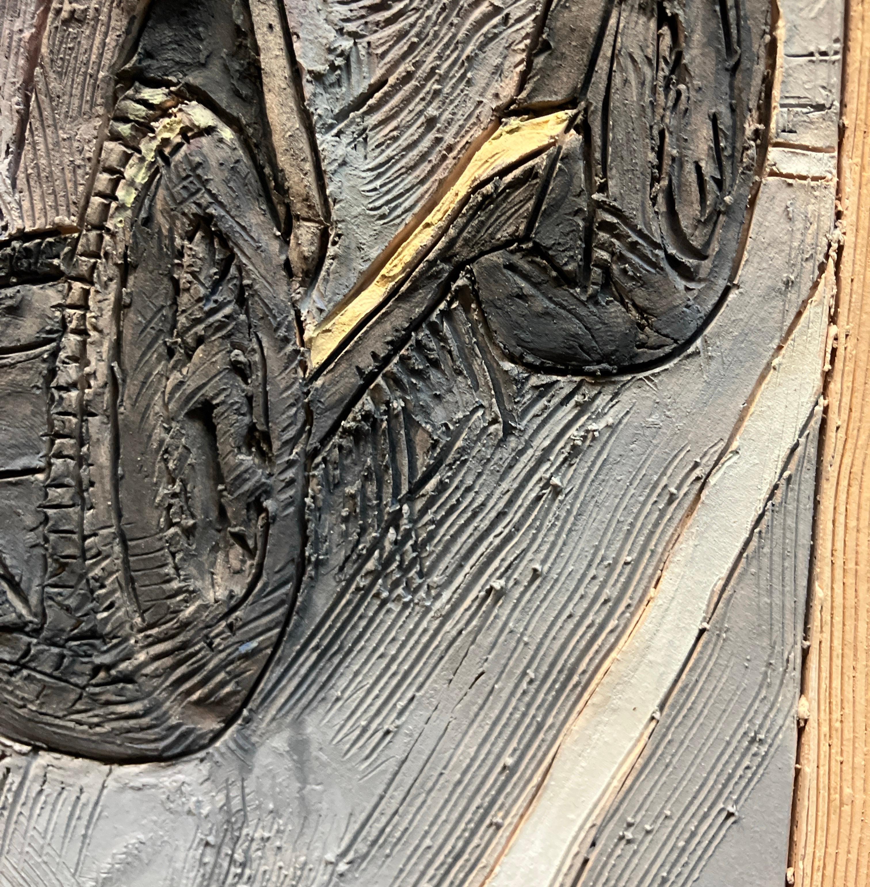 Ceramic, Wall Hanging Tile, French Cleat, Stoneware, 2D Sculpture, The Chariot For Sale 2