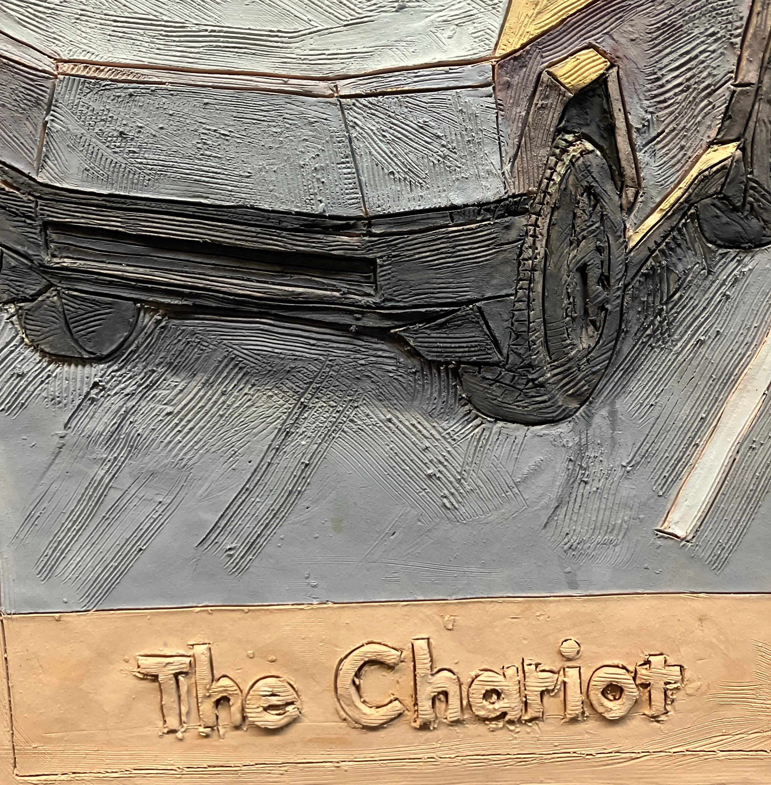 Ceramic, Wall Hanging Tile, French Cleat, Stoneware, 2D Sculpture, The Chariot For Sale 3