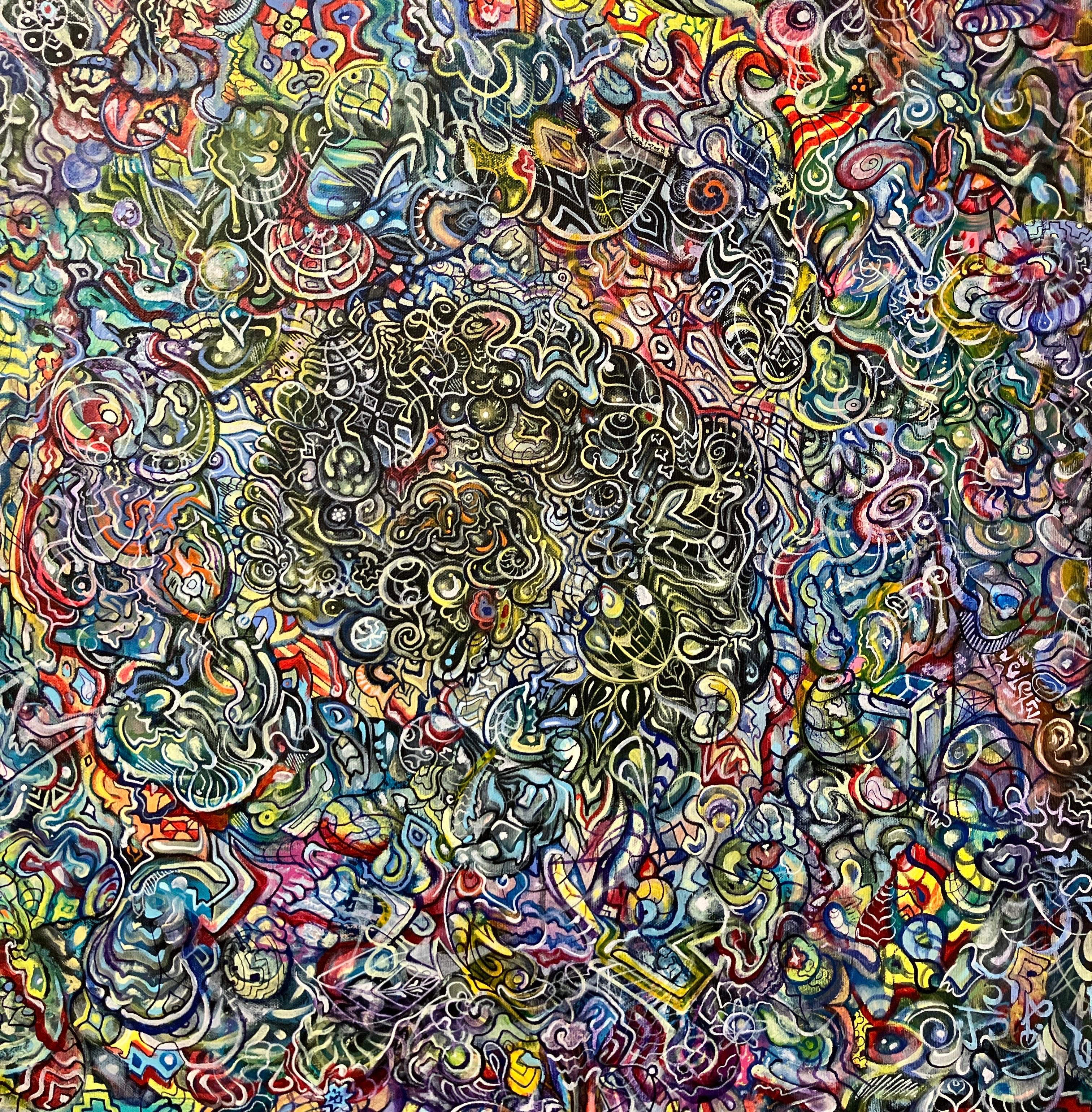 Contemporary Psychedelic Abstract Painting, Canvas, Colorful Patterning, Meyer For Sale 7