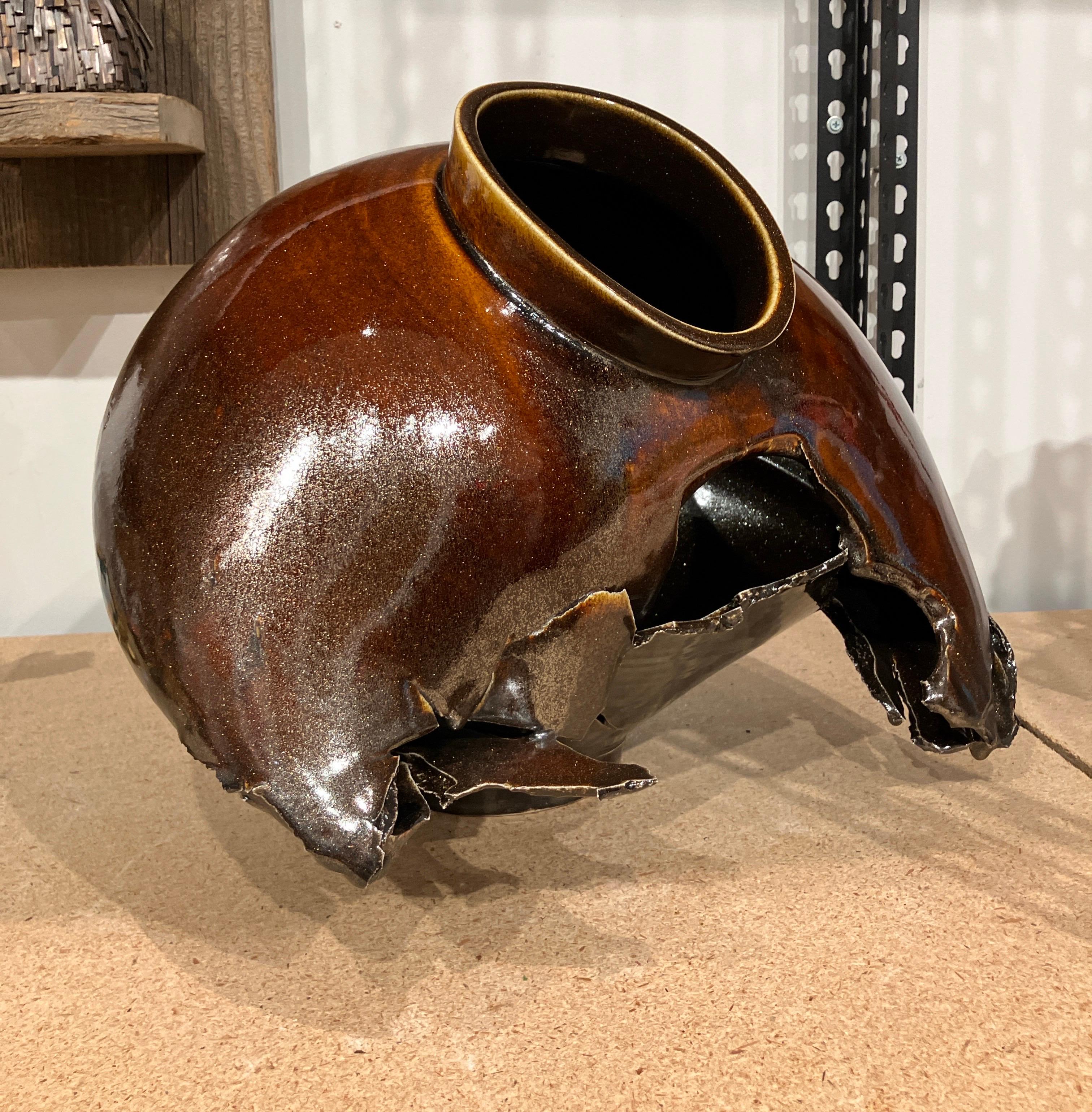 Deconstructed Ceramic Vessel Form, Contemporary Glazed Porcelain Sculpture, Lee For Sale 3
