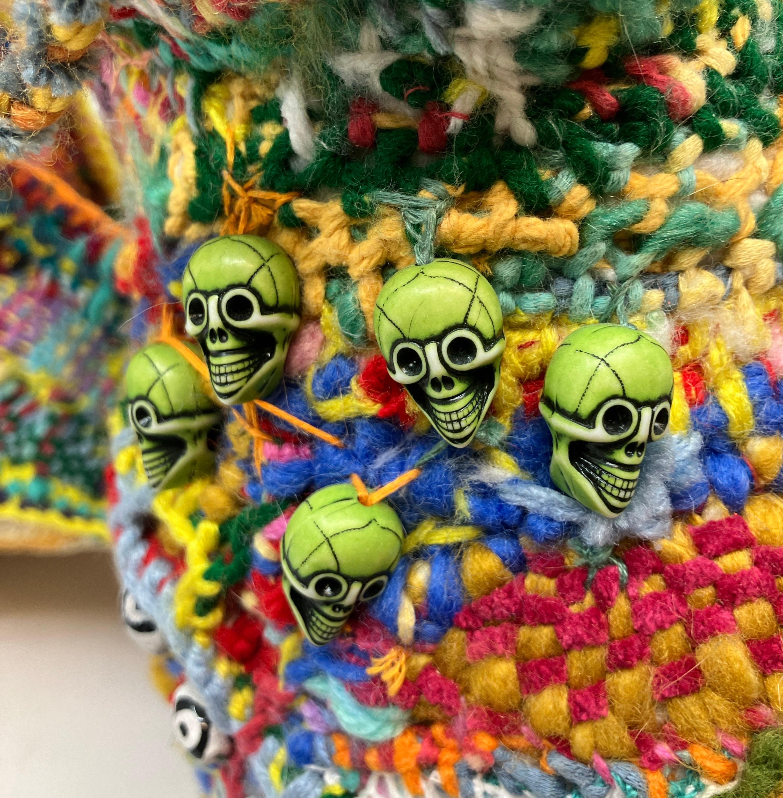 Hand Made, Woven and Crocheted Abstract Fiber Sculpture, Yarn, Felt, Mixed Media For Sale 5