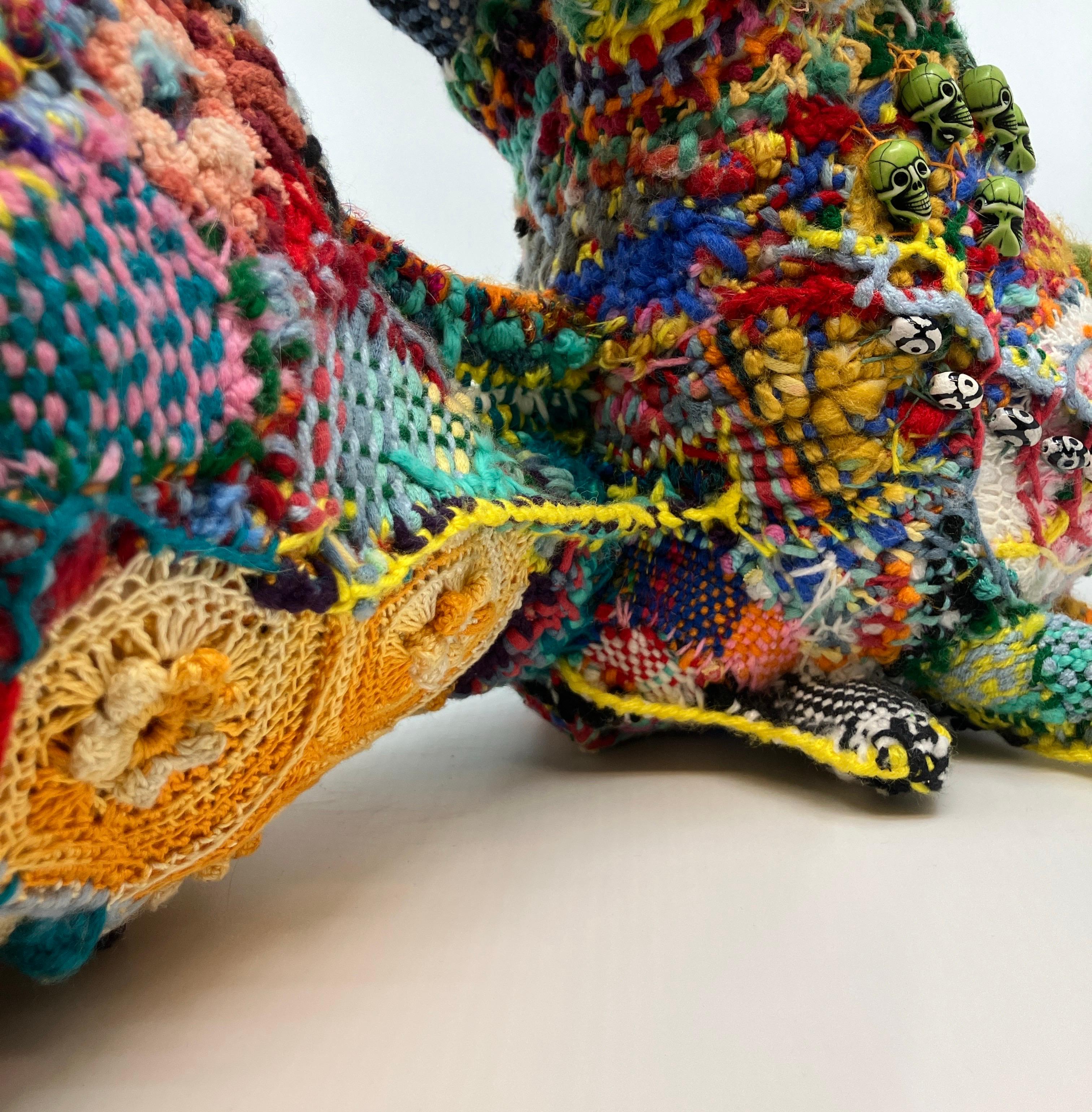 Hand Made, Woven and Crocheted Abstract Fiber Sculpture, Yarn, Felt, Mixed Media For Sale 7