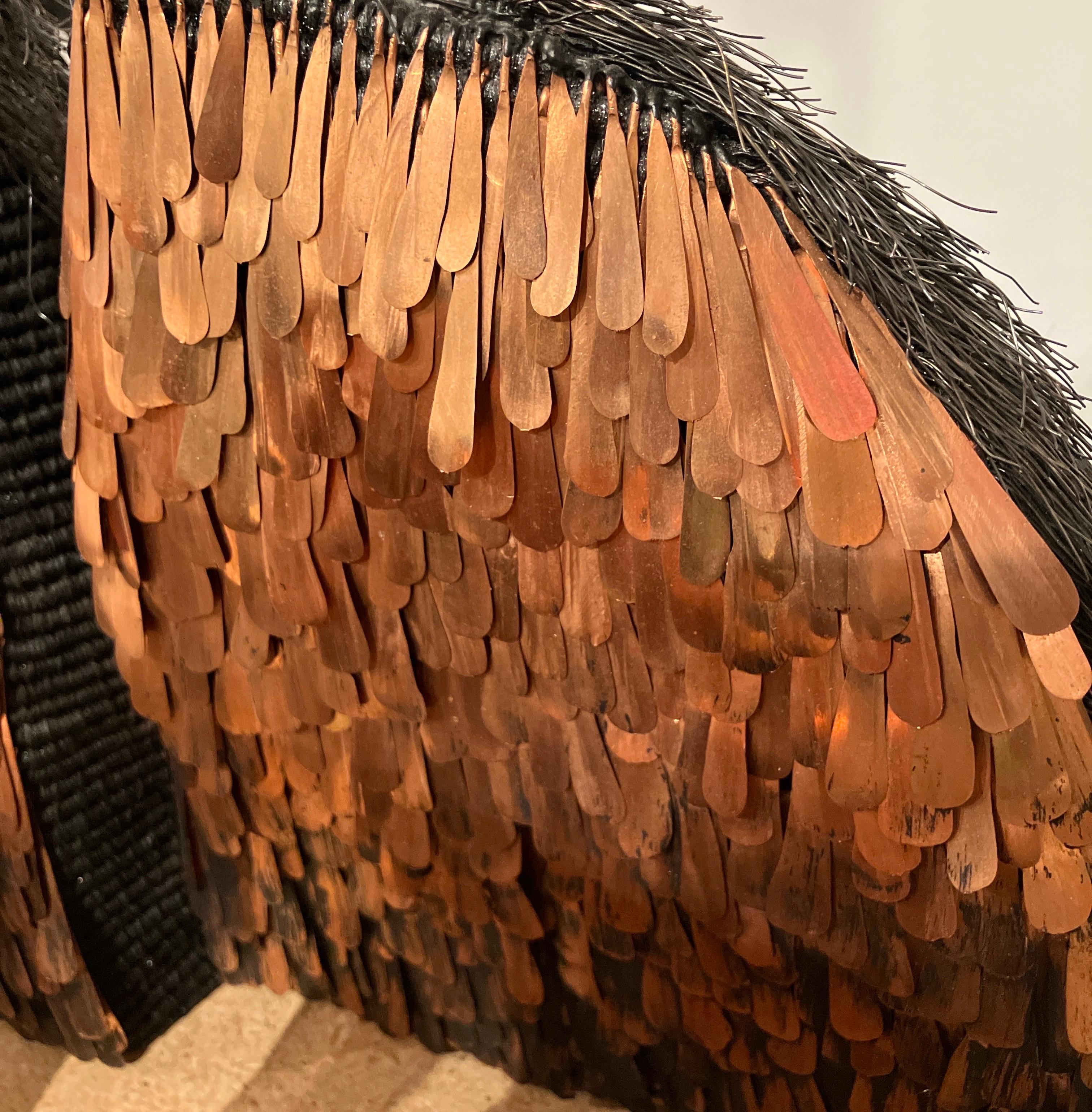Mixed Media Sculpture with Waxed Linen, Hammered Copper and Iron Wire For Sale 7