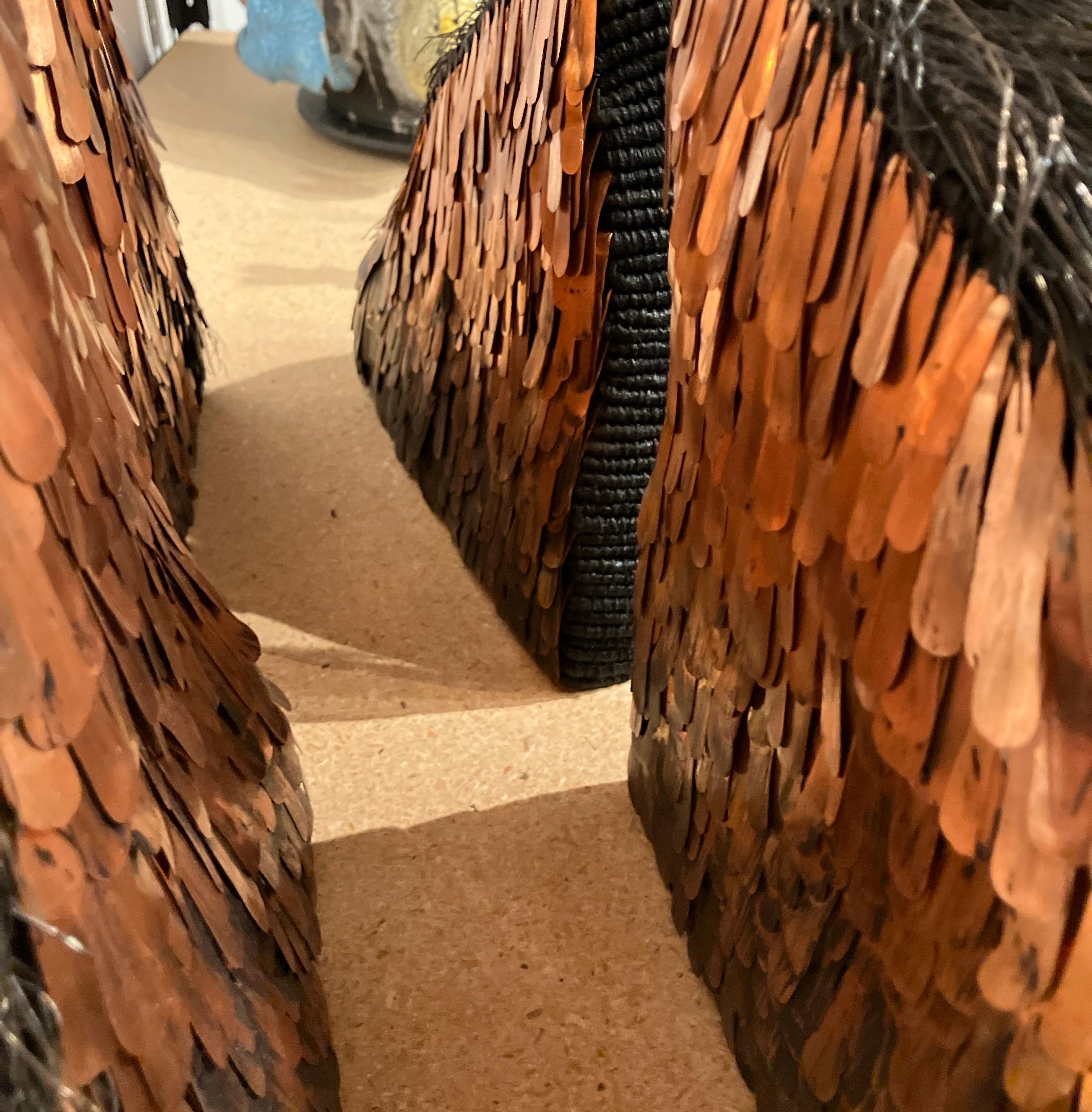 Mixed Media Sculpture with Waxed Linen, Hammered Copper and Iron Wire For Sale 8