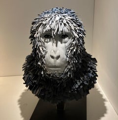 Contemporary Ceramic Sculpture, Bust, Steel Base, Porcelain Shard Surface
