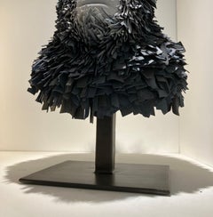 Contemporary Ceramic Sculpture, Bust, Steel Base, Porcelain Shard Surface