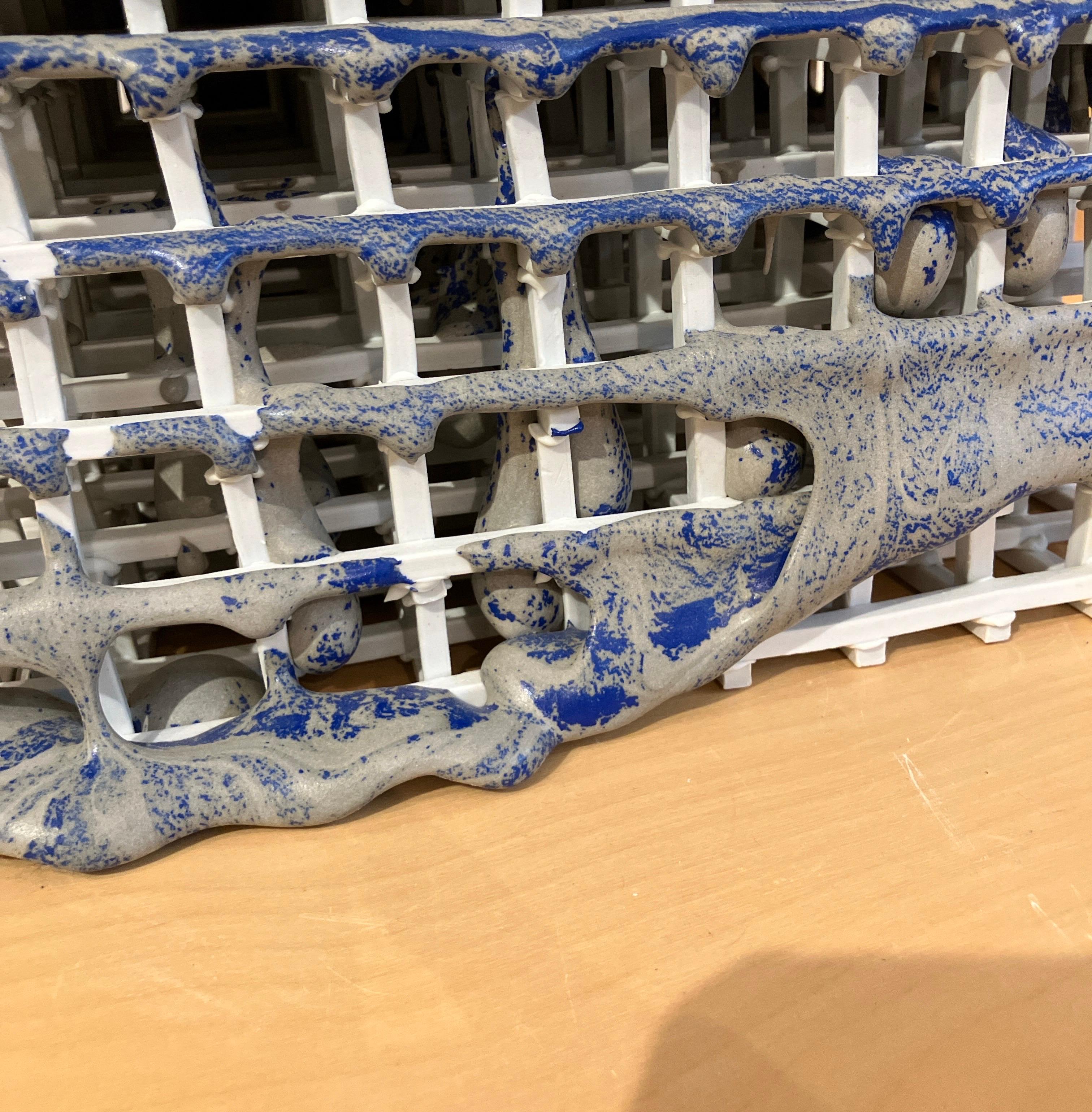 Contemporary Architectural Sculpture, Glazed Ceramic, Porcelain, Blue, Structure

