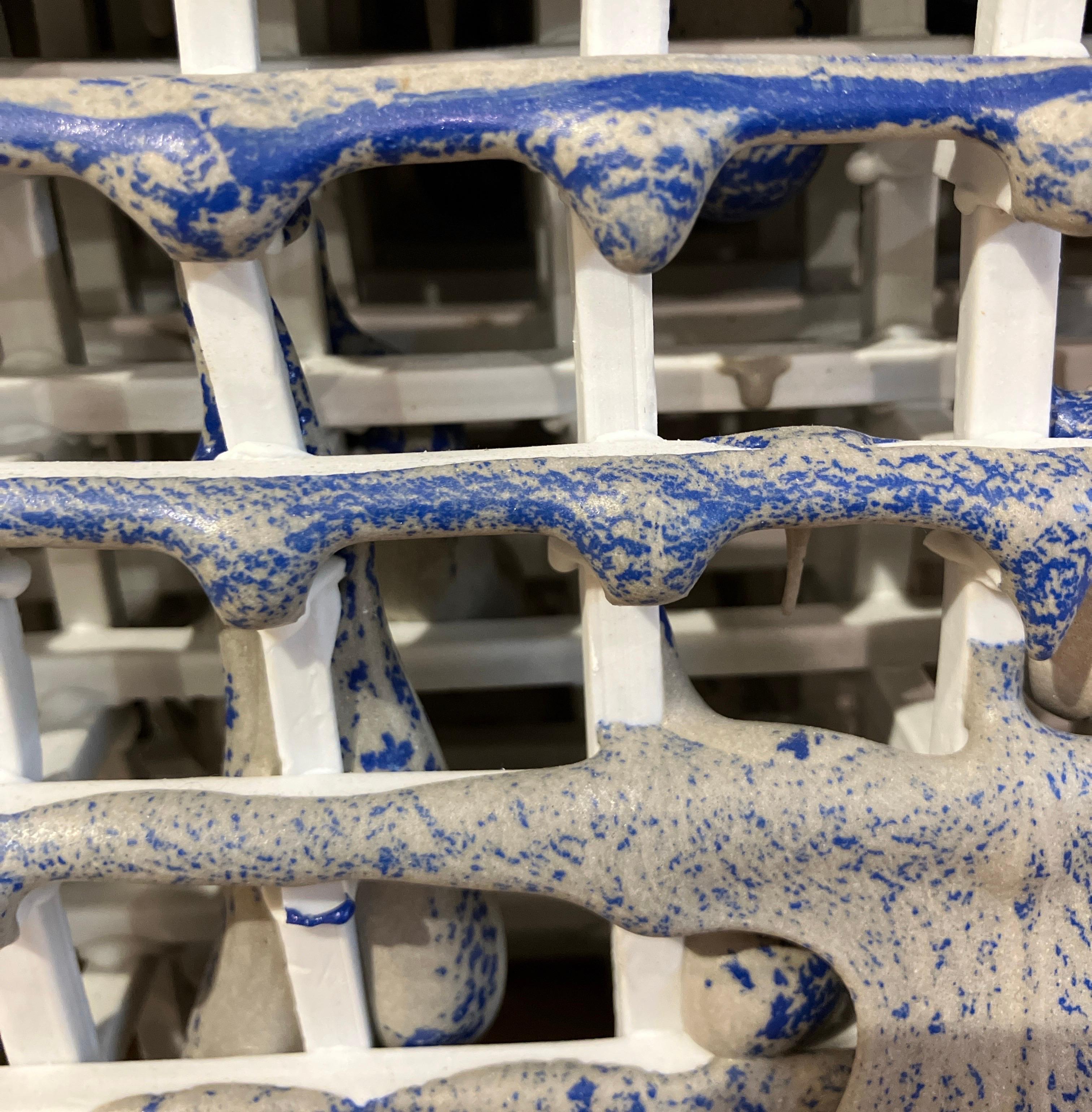 Contemporary Architectural Sculpture, Glazed Ceramic, Porcelain, Blue, Structure For Sale 1