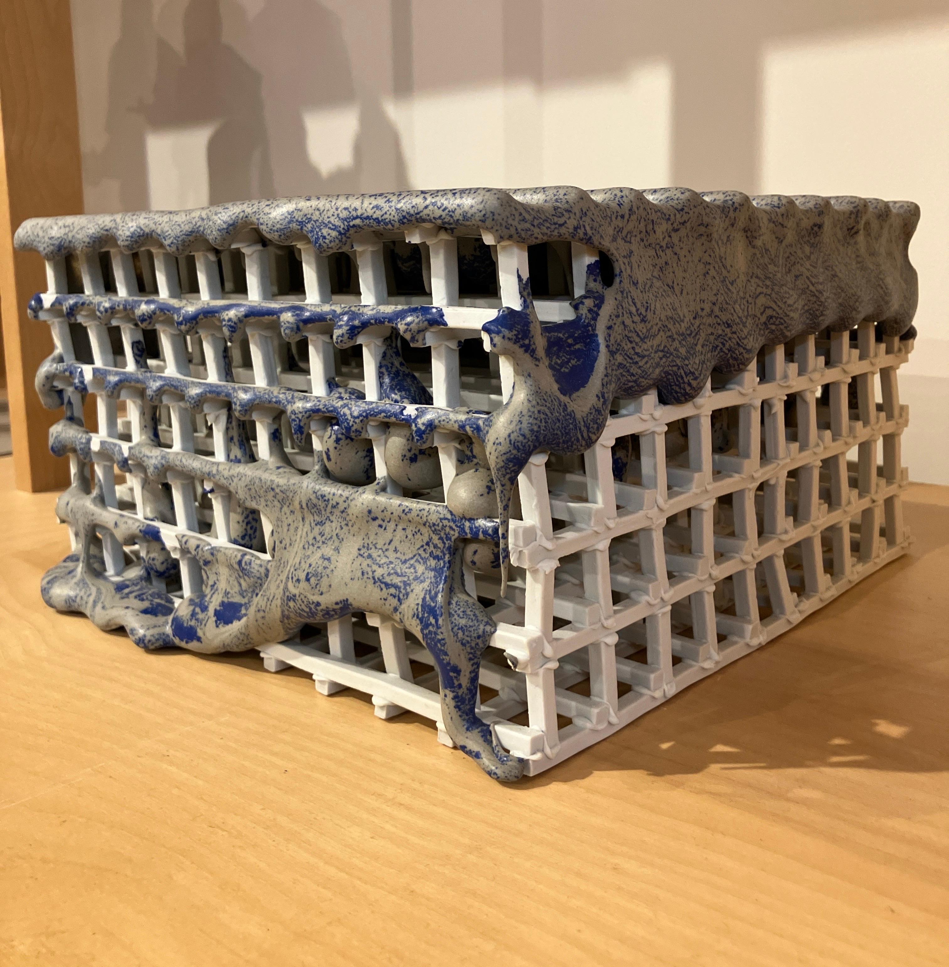 Contemporary Architectural Sculpture, Glazed Ceramic, Porcelain, Blue, Structure For Sale 3