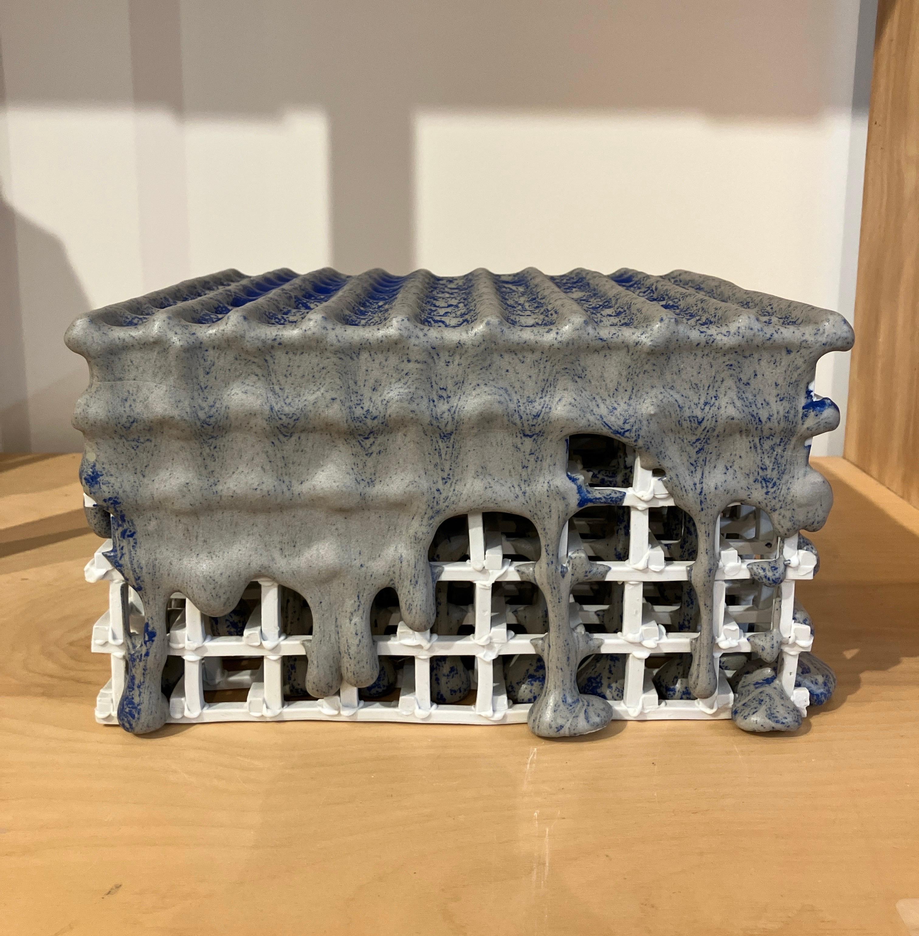 Contemporary Architectural Sculpture, Glazed Ceramic, Porcelain, Blue, Structure For Sale 4