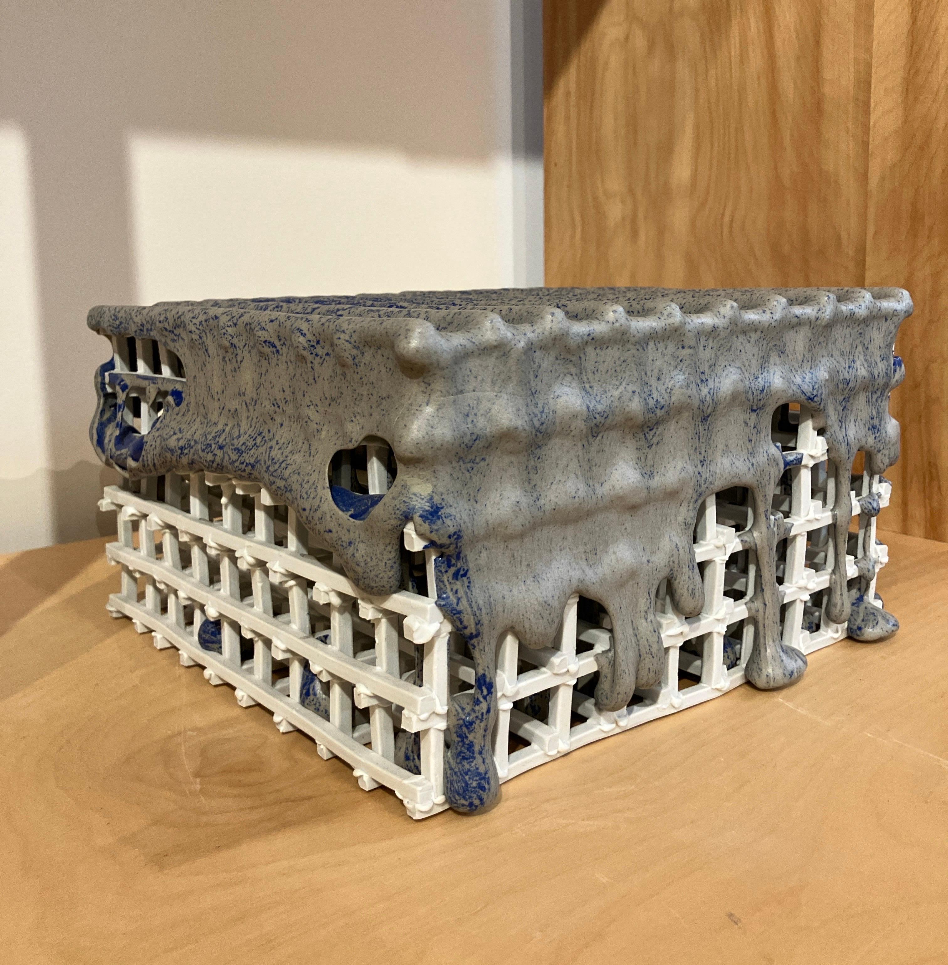 Contemporary Architectural Sculpture, Glazed Ceramic, Porcelain, Blue, Structure For Sale 5